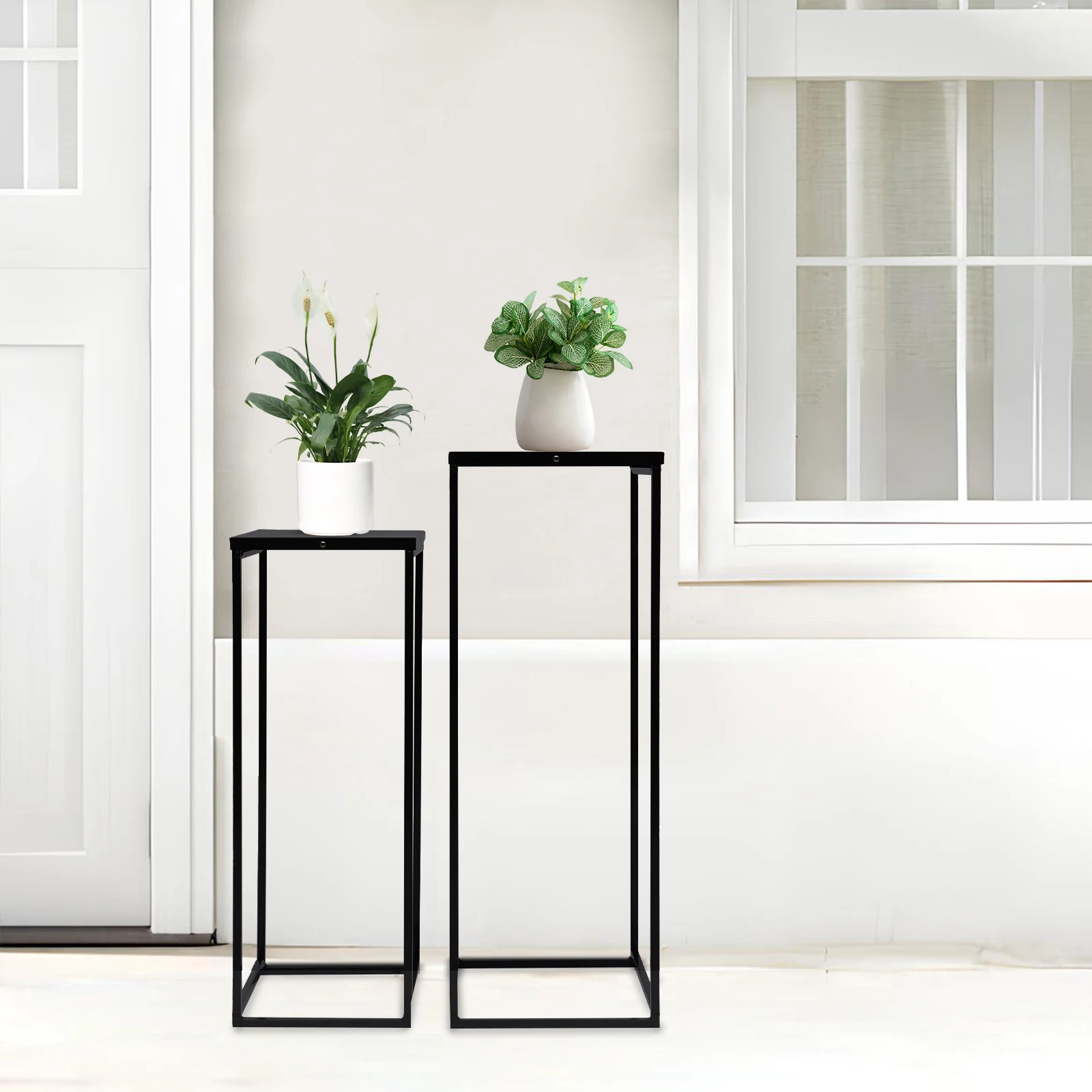 2-Piece Plant Stand Set Metal Flower Pot Holder Rustproof Sturdy Display Shelf 2 Sizes 70cm 60cm 11lbs 8.8lbs for Home Garden