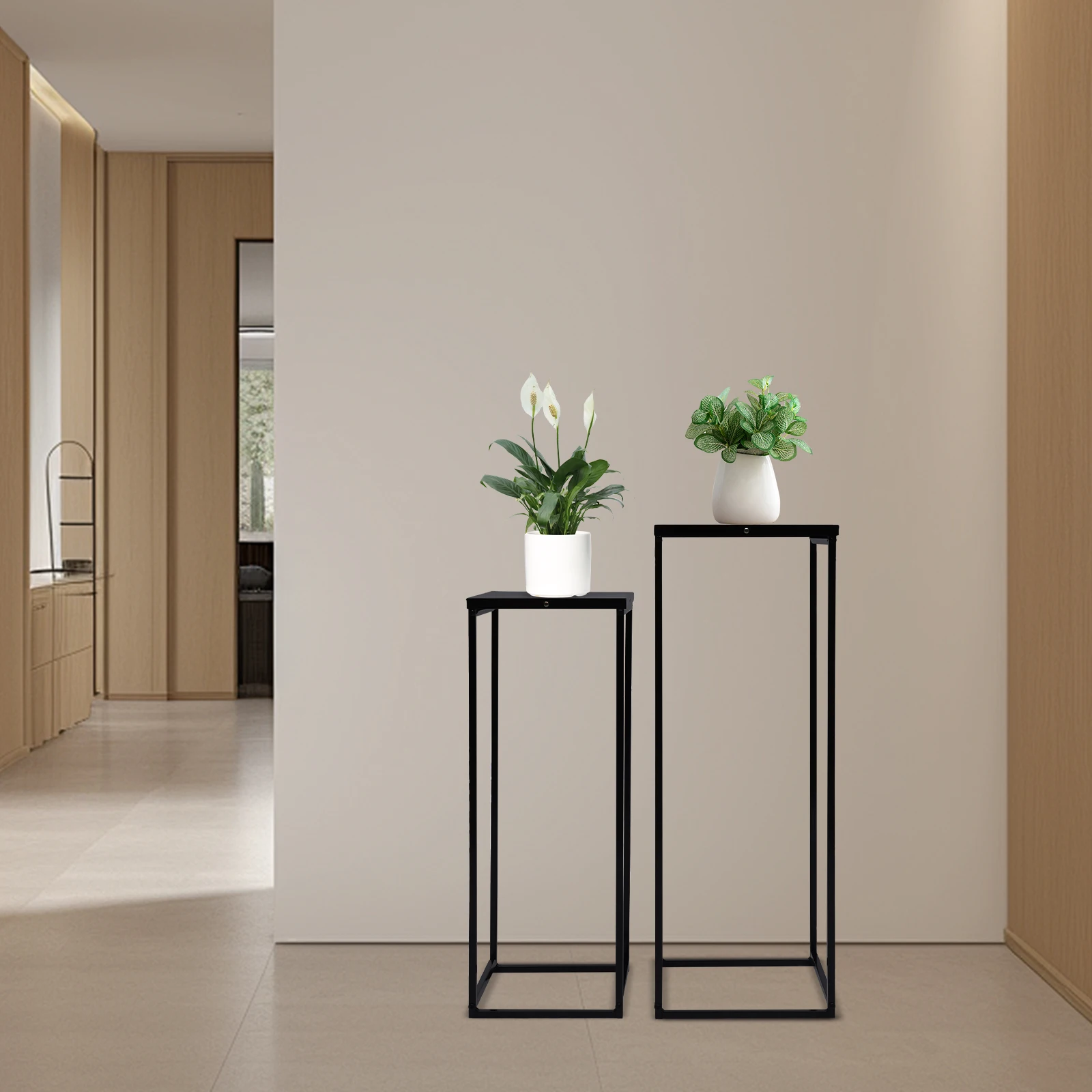 2-Piece Plant Stand Set Metal Flower Pot Holder Rustproof Sturdy Display Shelf 2 Sizes 70cm 60cm 11lbs 8.8lbs for Home Garden