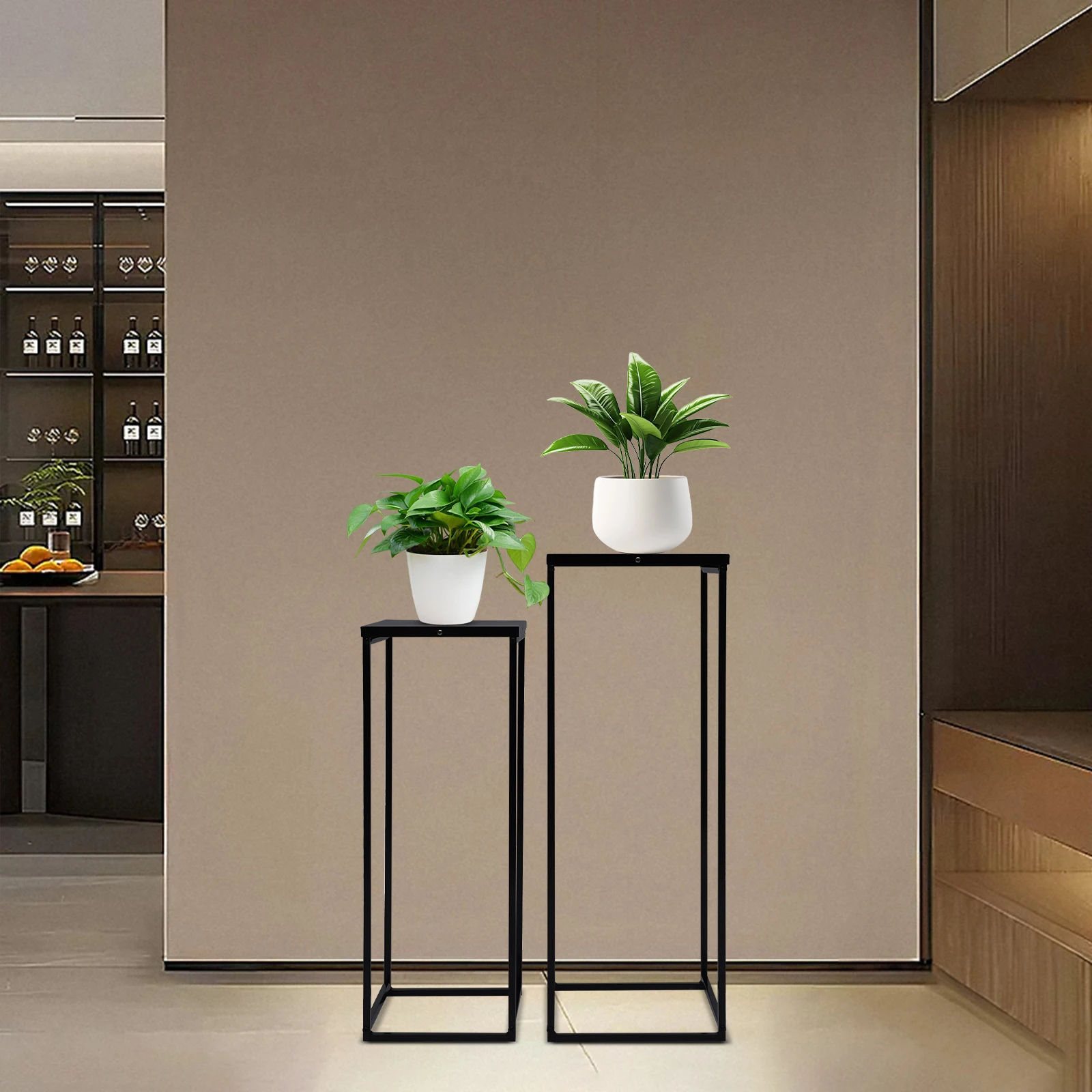 2-Piece Plant Stand Set Metal Flower Pot Holder Rustproof Sturdy Display Shelf 2 Sizes 70cm 60cm 11lbs 8.8lbs for Home Garden