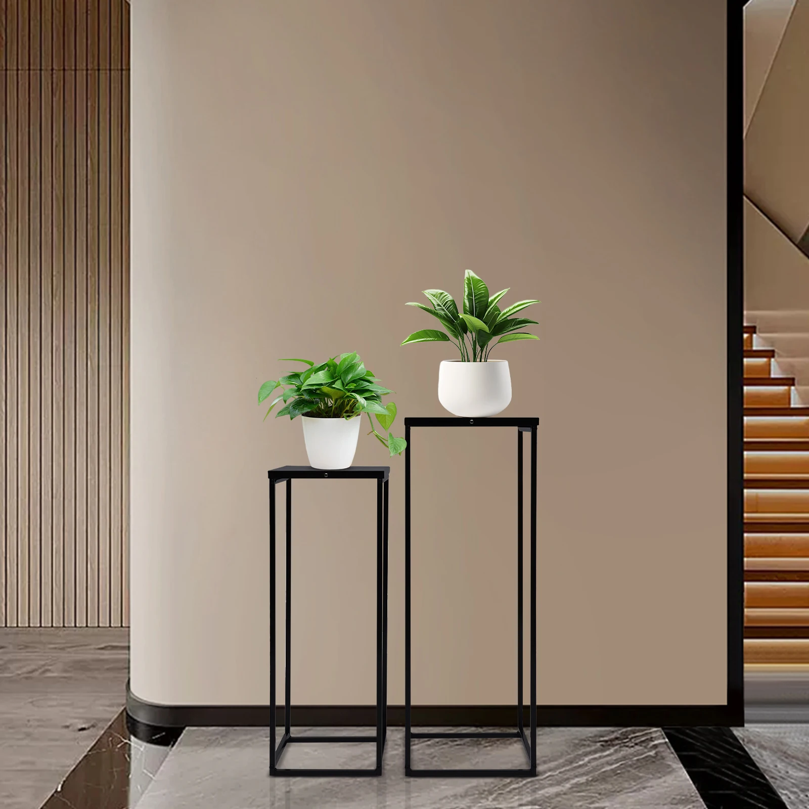 2-Piece Plant Stand Set Metal Flower Pot Holder Rustproof Sturdy Display Shelf 2 Sizes 70cm 60cm 11lbs 8.8lbs for Home Garden