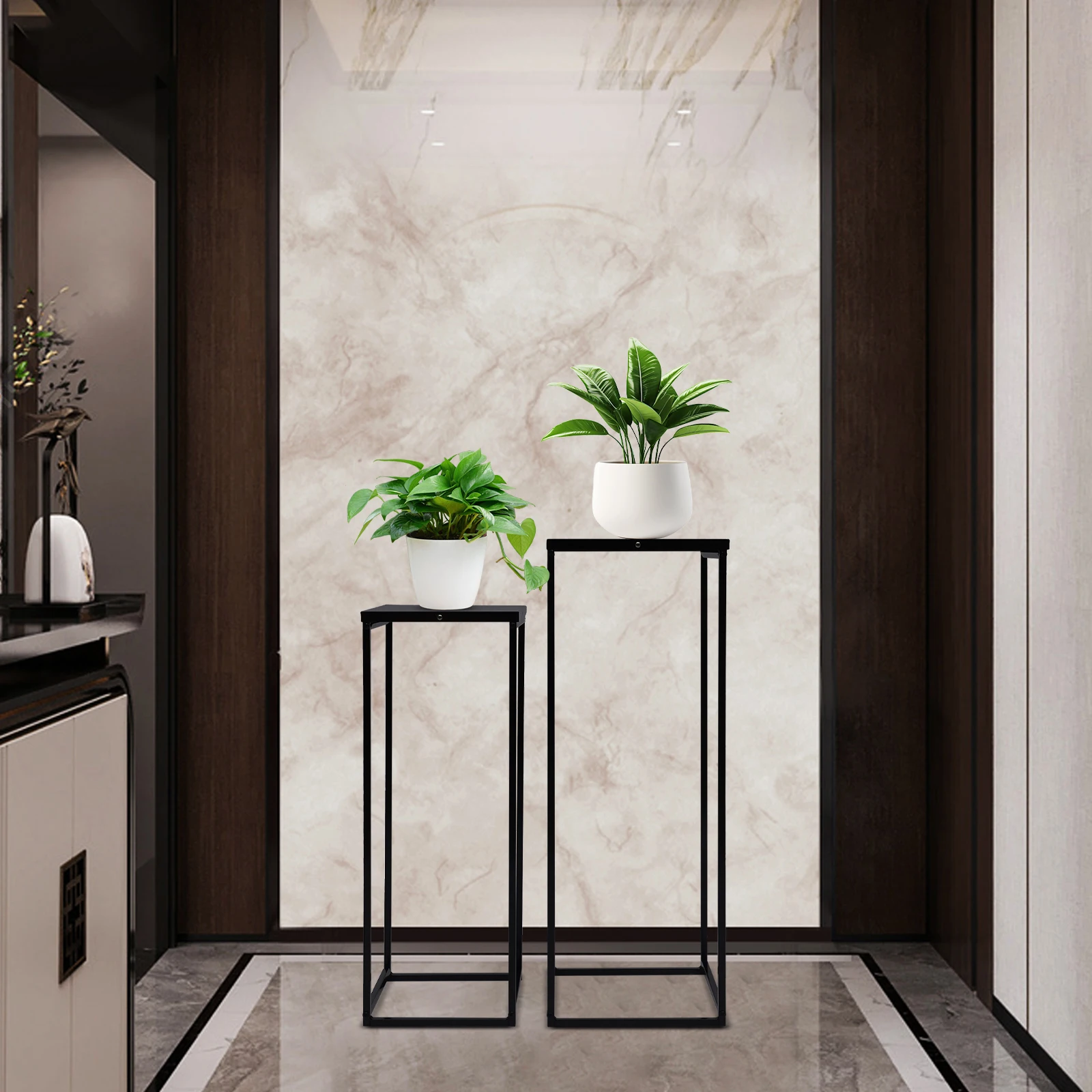 2-Piece Plant Stand Set Metal Flower Pot Holder Rustproof Sturdy Display Shelf 2 Sizes 70cm 60cm 11lbs 8.8lbs for Home Garden