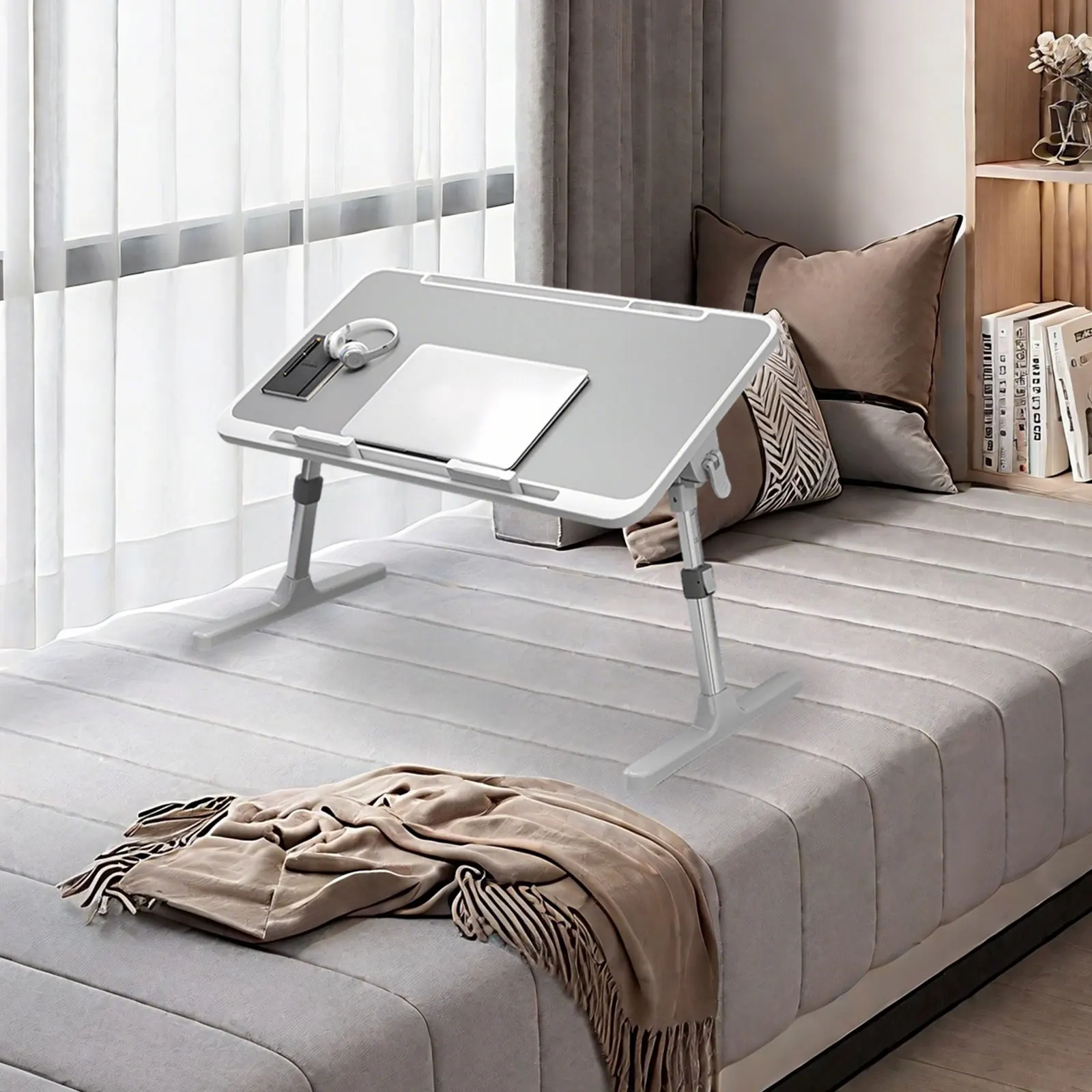 Portable Tiltable Laptop Table Height And Angle Adjustment For Bed Sofa Windowsill Ergonomic Design 2 Barriers Foldable Design