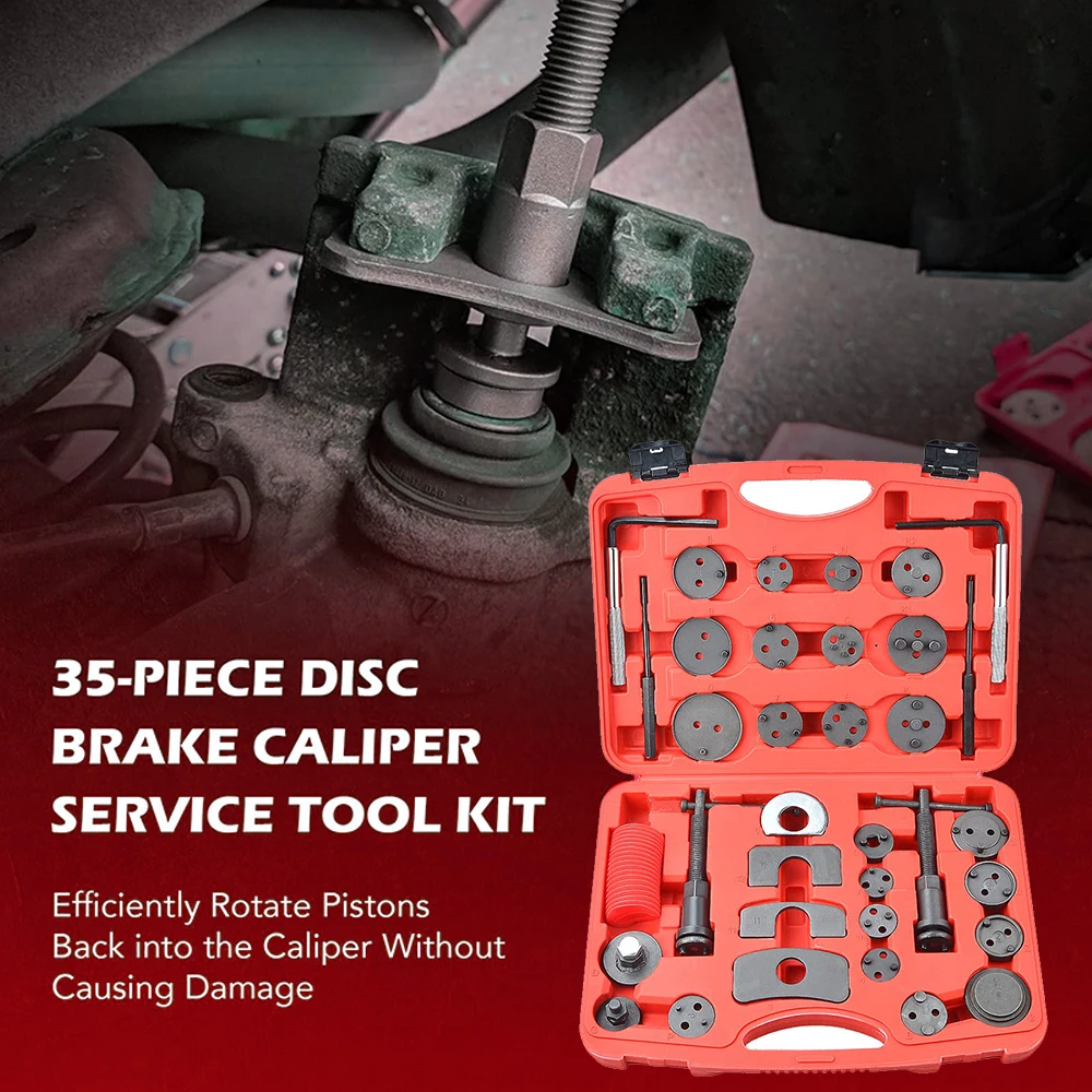 Podofo 35pcs Disc Brake Adjuster Tool Heavy Duty Brake Caliper Compression Tool Kit DiscBrake Caliper Tool for Brake Pad Replace