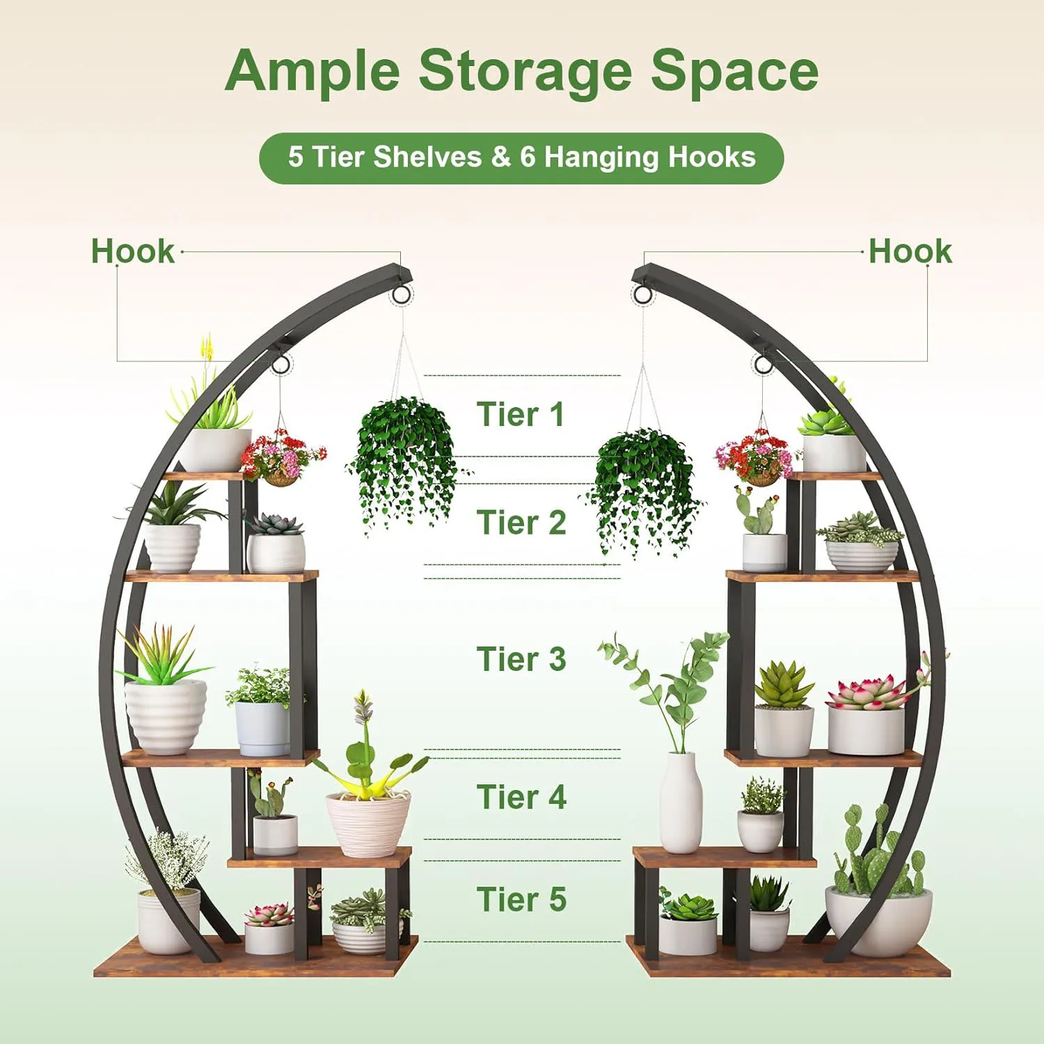 5 Tier Metal Plant Stand Creative Half Moon Shape Ladder Flower Pot Stand Rack for Home Patio Lawn Garden Balcony Holder