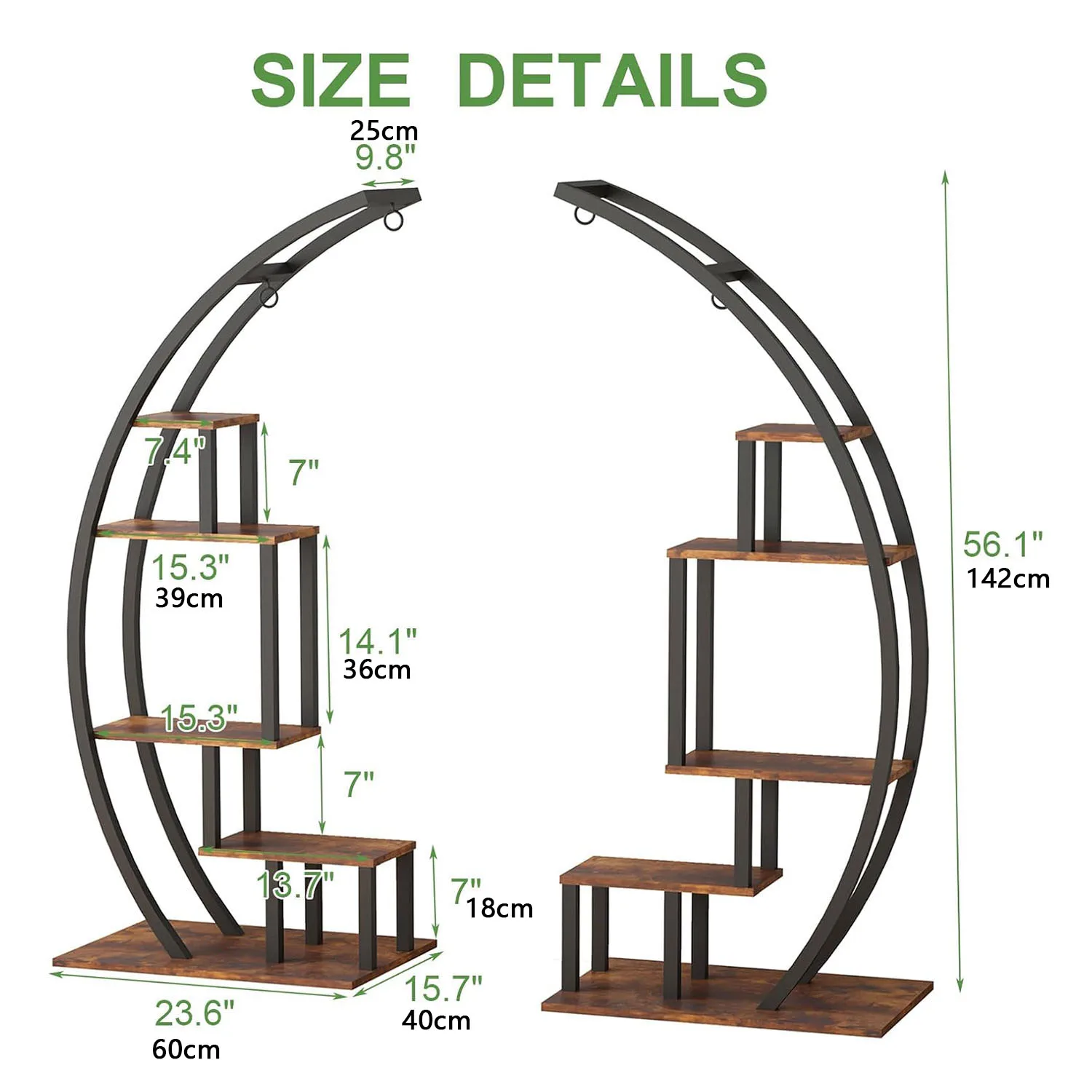 5 Tier Metal Plant Stand Creative Half Moon Shape Ladder Flower Pot Stand Rack for Home Patio Lawn Garden Balcony Holder
