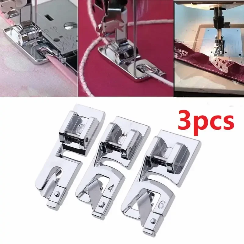 3mm, 4mm 6mm Narrow Rolled Hem Presser Foot Set for Sewing Machine Singer, Brother, Babylock, Euro-Pro, Janome
