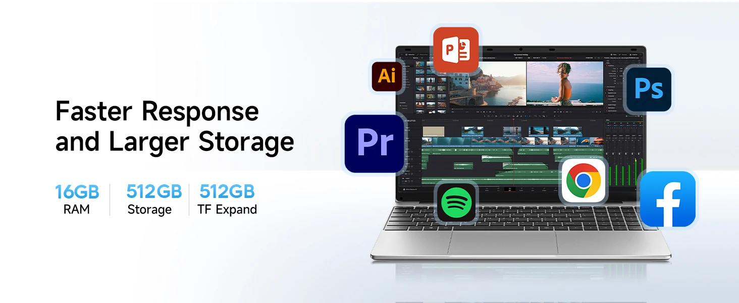 Jumper Laptop 15.6-inch FHD Display, 16GB RAM 512GB SSD (Expandable by 512GB via TF Card), 6500Y Processor(up to 3.4GHz), Lightweight Notebook for Business and Students, 2 Stereo Speakers/Type-C/USB 3.0/Numeric Keypad