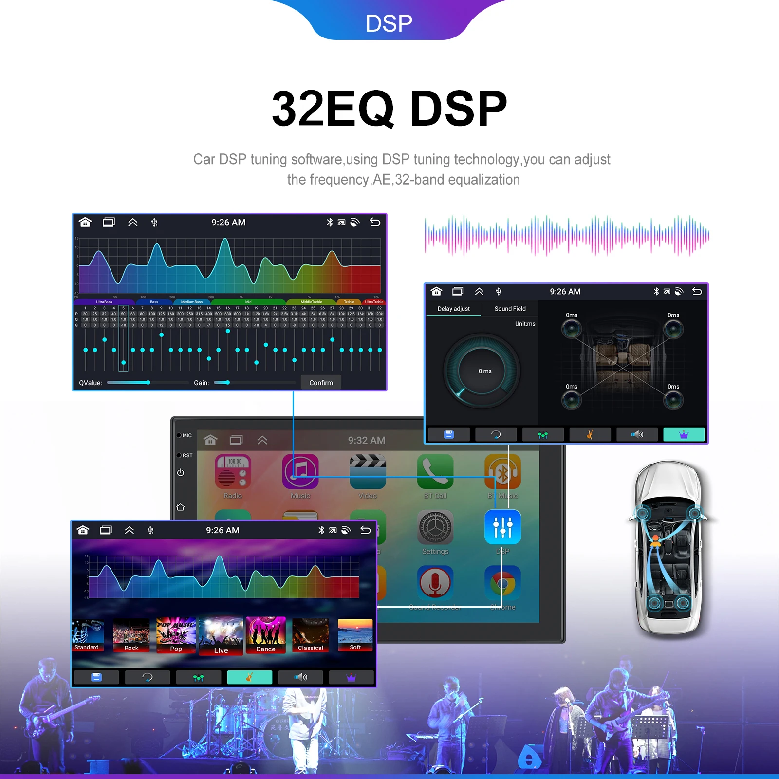 Podofo 2DIN Wireless Carplay Androidauto Android 4+64G 7/9/10'' Car Stereo Radio IPS Screen Bluetooth WIFI GPS Multimedia Player