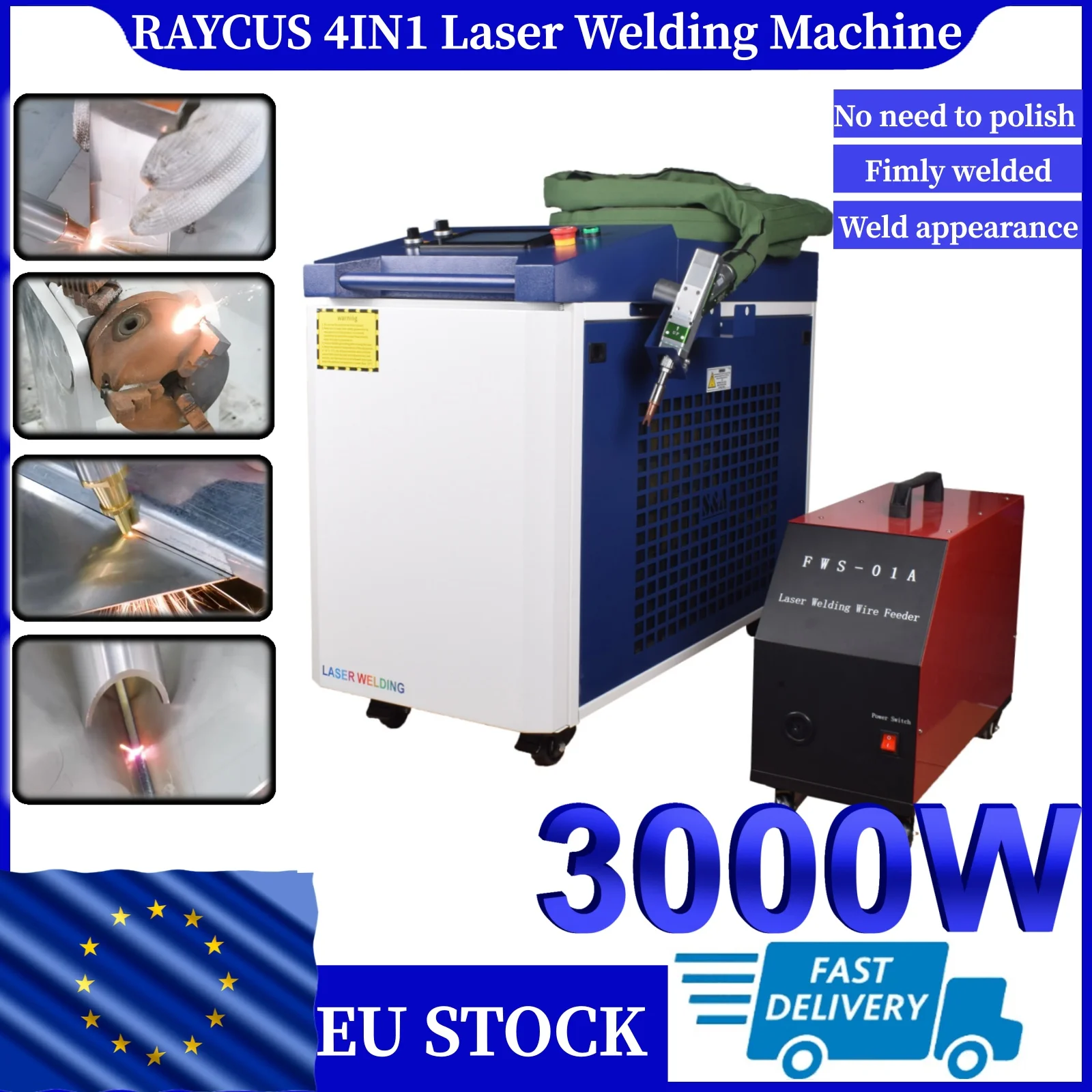RAYCUS 4IN1 3000W Handheld Water Cooled Fibre Laser Welding Single Wire Feeder 10M Fibre Optic Cable for Metal Welding Cutting