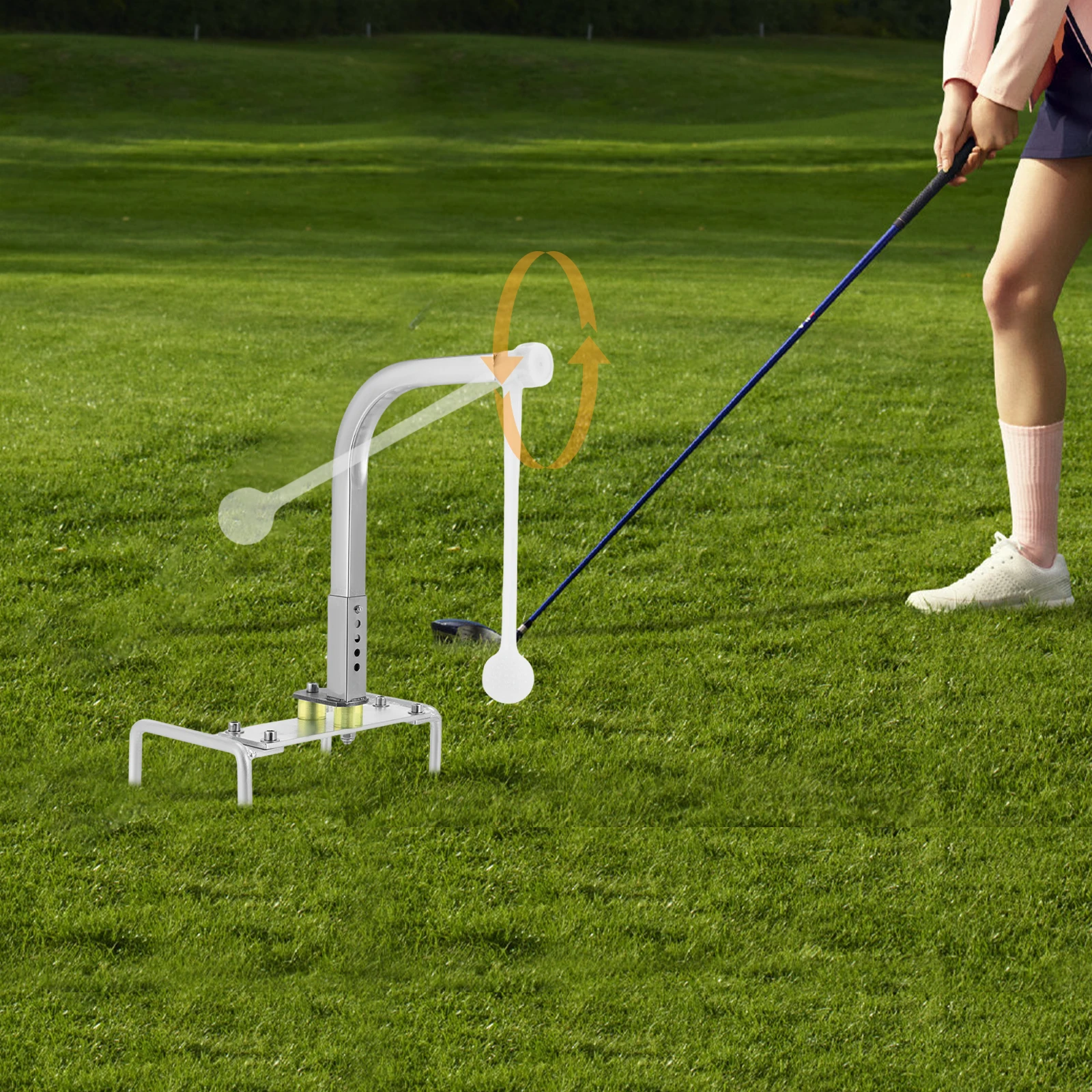 Golf Swing Trainer Golf Swing Hitting Practice Aid Stainless Steel Iron TPU 5 Adjustable Heights 44-49cm for Indoor Outdoor Home
