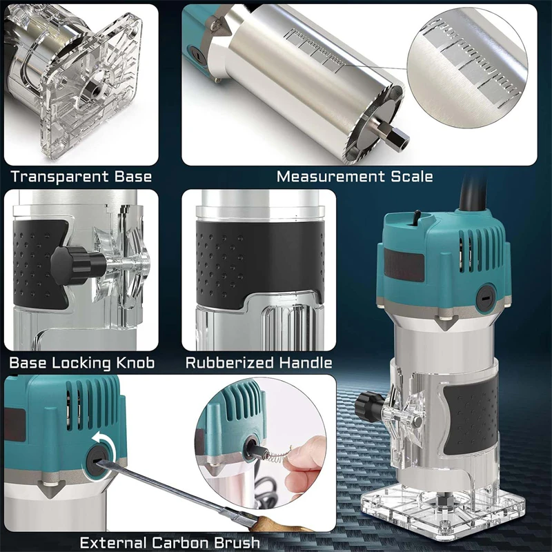 800W Electric Trimming Machine 30000RPM Woodworking Milling Engraving Hand Wood Edge Router Trimmer Home DIY Power Tools