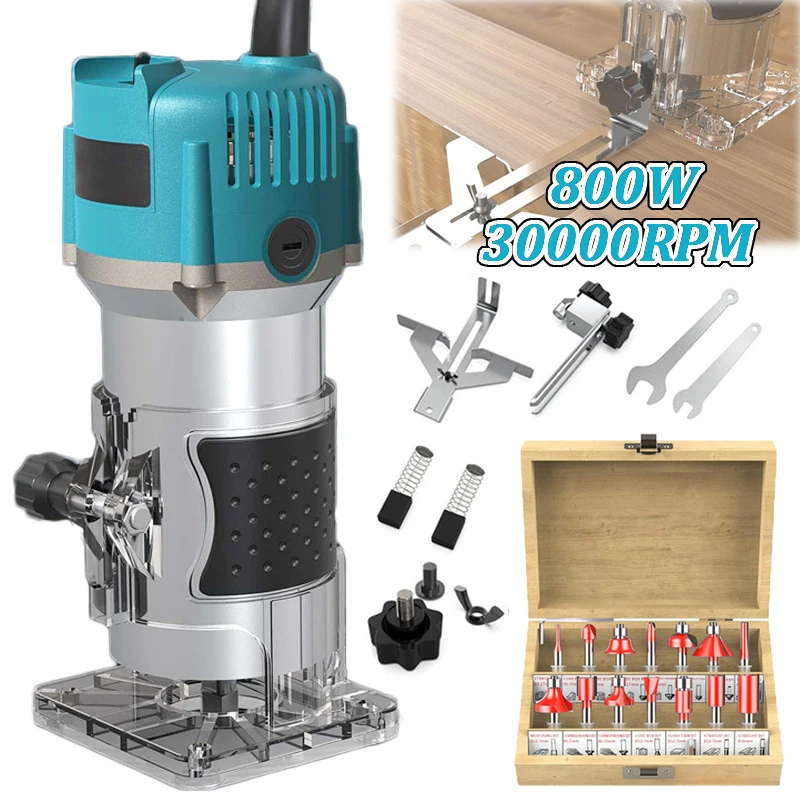 800W Electric Trimming Machine 30000RPM Woodworking Milling Engraving Hand Wood Edge Router Trimmer Home DIY Power Tools