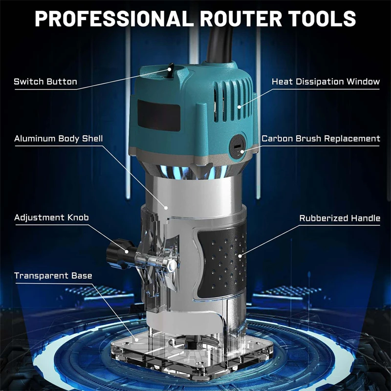 800W Electric Trimming Machine 30000RPM Woodworking Milling Engraving Hand Wood Edge Router Trimmer Home DIY Power Tools