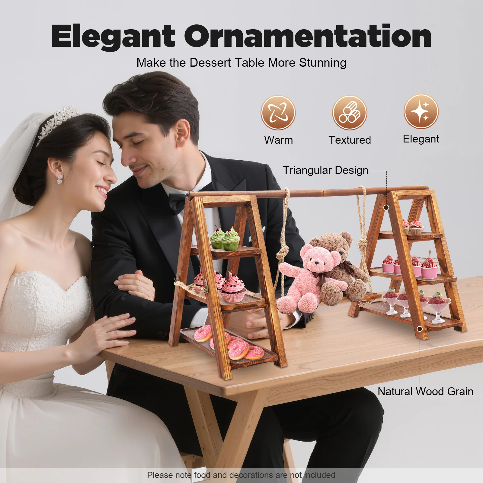 Solid Wood 3-Tier Cake Serving Tray - 6kg Capacity Dessert Stand for Home Decor Cupcake Display Rack for Wedding/Birthday Party