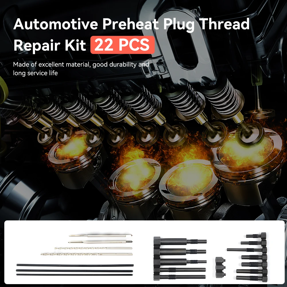 Podofo 22PCS Glow Plug Removal Tool Kit Extractor Set for M8 M10 Glow Plug Electrodes Automotive Small Engine Repair Tool