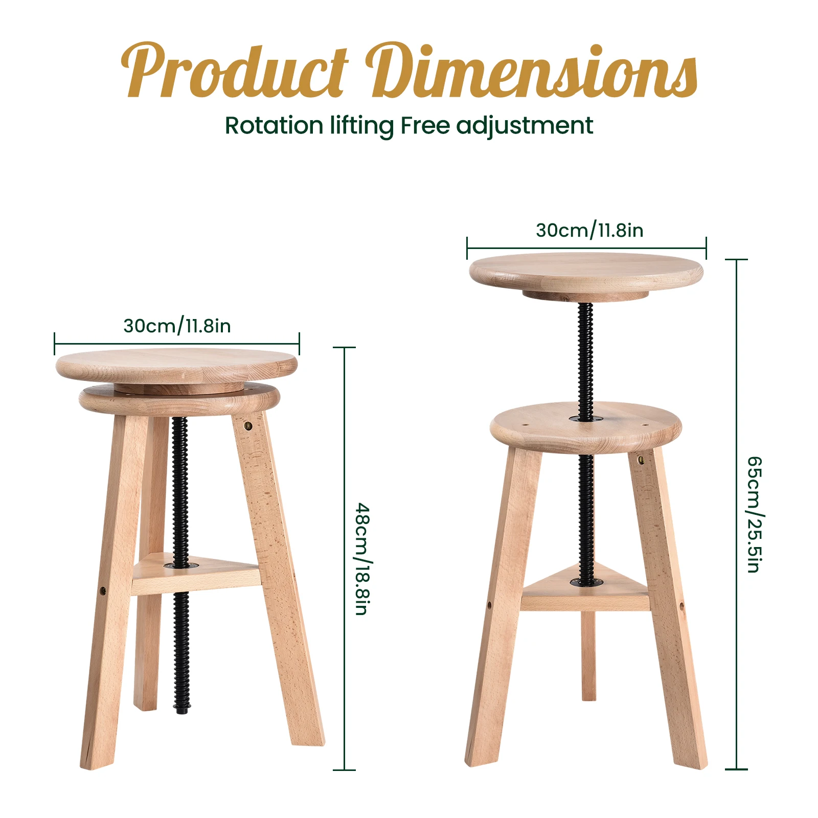 Wooden Artist Stool Swivel Adjustable 48-65cm, Multifunctional Drafting Chair for Office & Home Studio