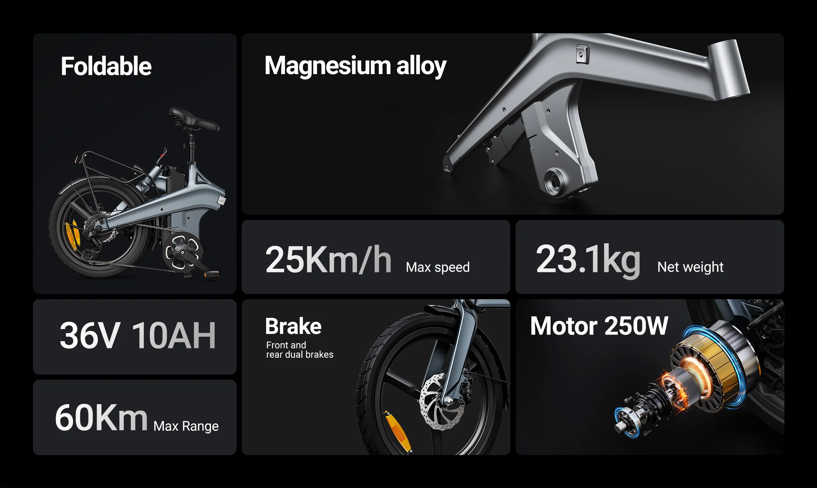 DYU T1 E Bike 250W Brushless Motor 36V10AH Lithium Battery Magnesium Alloy Electric Bike Adult 20-in Tire Fold Electric Bicycle