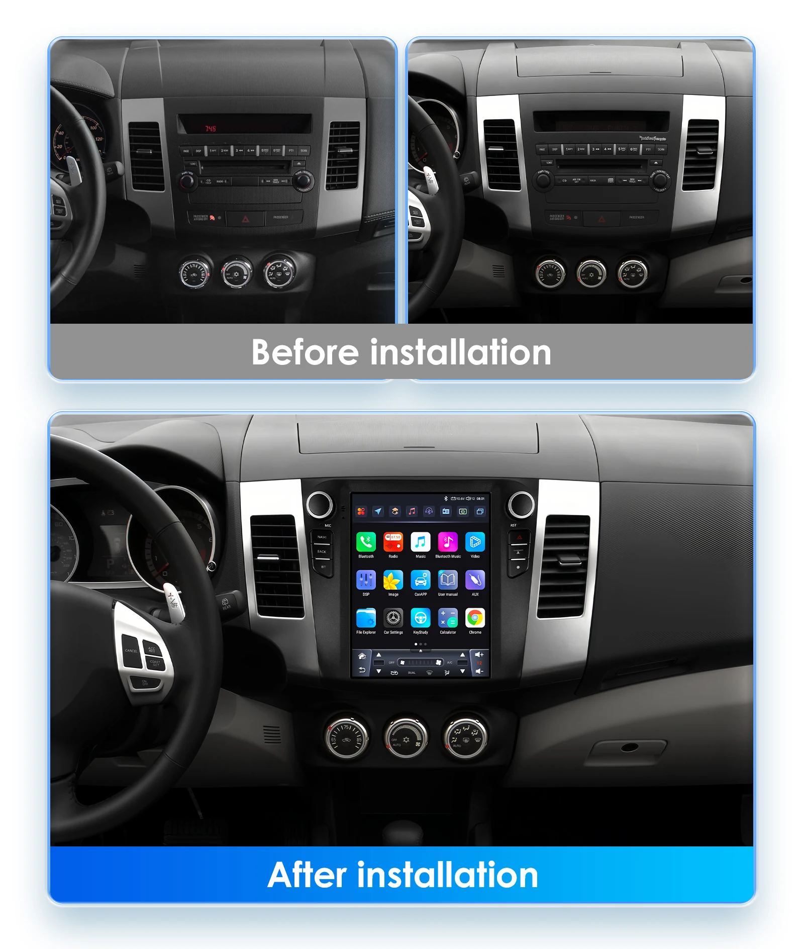 Hizpo For Tesla Style Stereos for Citroen C-Crosser Peugeot 4007 Mitsubishi Outlander XL 2 2005 - 2011 Carplay Android Car Radio