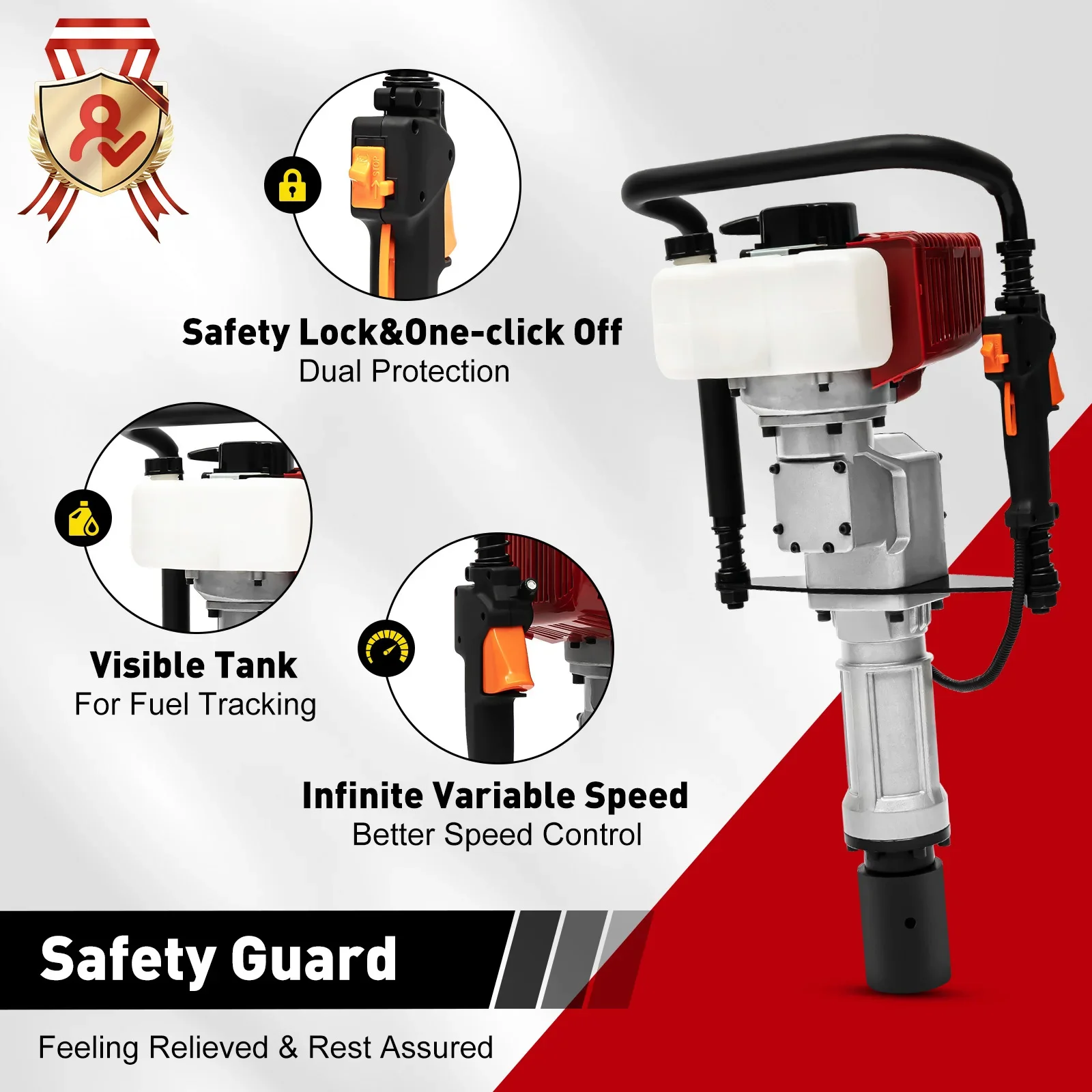 1900W 52CC T Post Pounder Driver Heavy Duty Gasoline Gas Powered T-Post Driver,Fence Farm Push Pile Gasoline Engine Kit