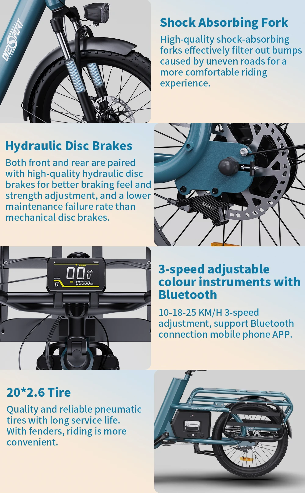 ONESPORT-OT01 Electric Bike, 48V 27Ah Battery Electric Bicycle 20 Inch, Max Speed 25 km/h Range 100 km Adult E-bike
