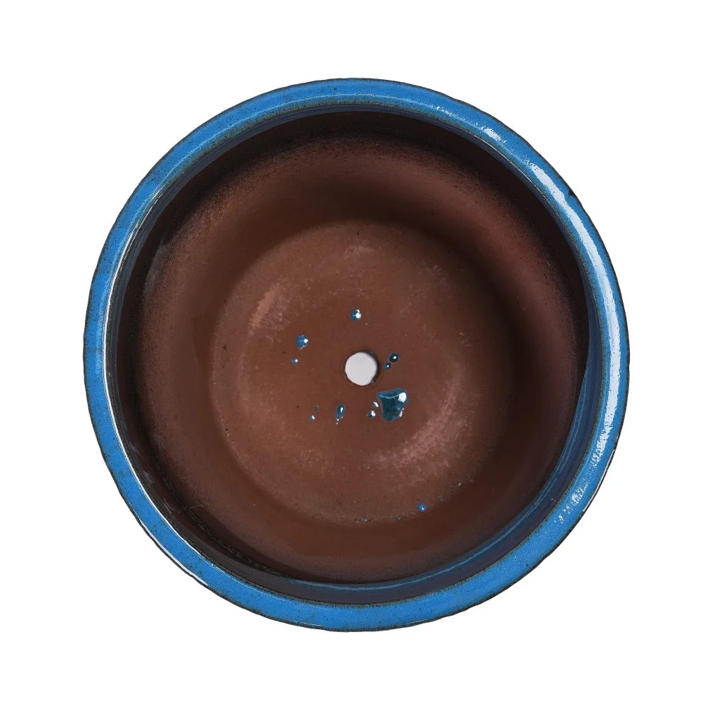 3pcs Handmade Ceramic Plant Pot Set (38.1/30.5/22.9cm), Blue Speckled-grained Glaze, for Indoor Plants, Breathable Clay Ware