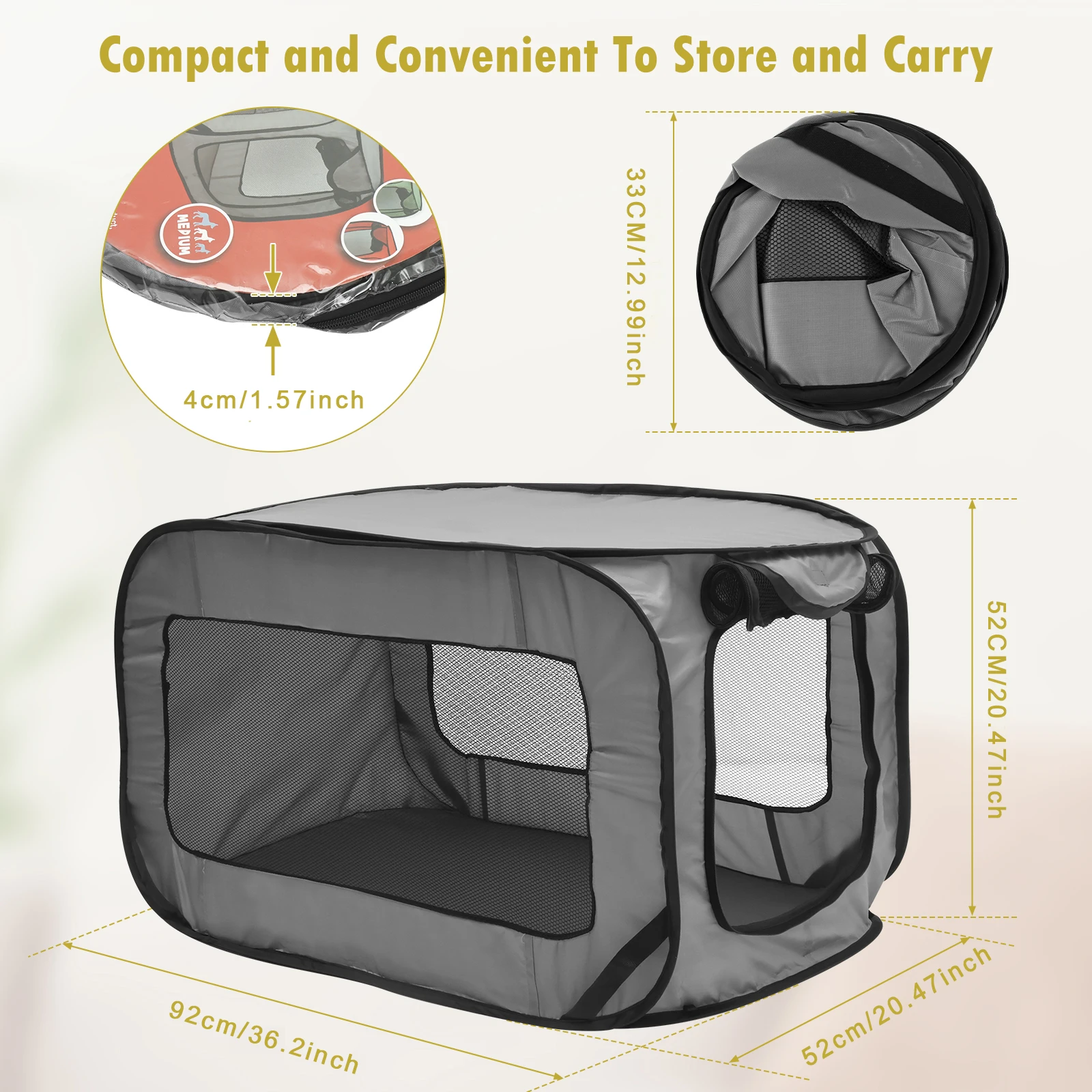 Portable Dog Crate Dog Travel Crate with Zipper Mesh Door Foldable Small Dog Seat Kennel for Indoor Outdoor Puppy Cat