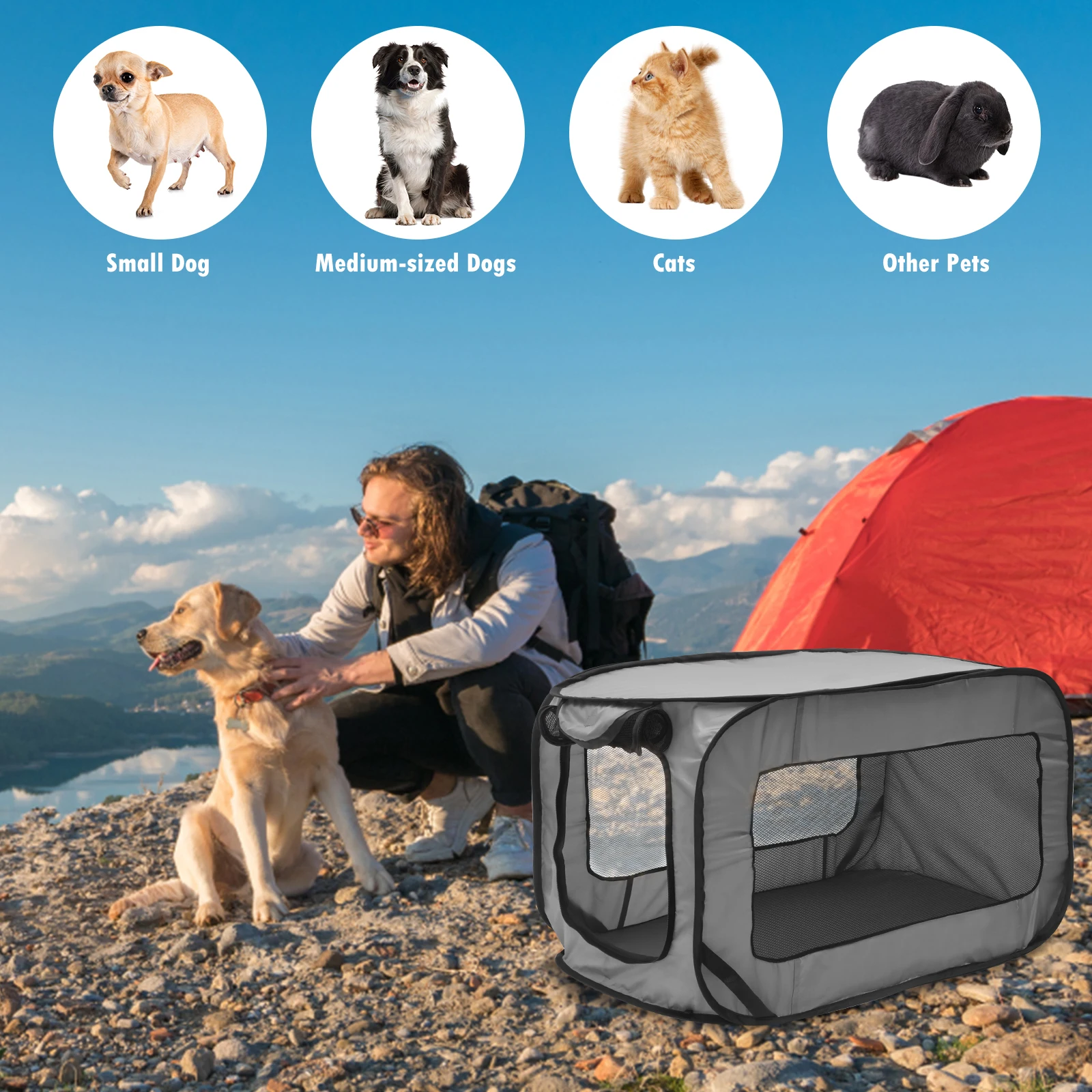Portable Dog Crate Dog Travel Crate with Zipper Mesh Door Foldable Small Dog Seat Kennel for Indoor Outdoor Puppy Cat