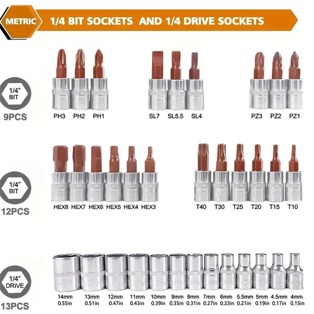 Podofo 216pcs 24-tooth Socket Wrench Sets Ratchet Wrench Tool 1/4" 3/8" 1/2" Mechanic Tool Set for Automotive Motorcycle Repair