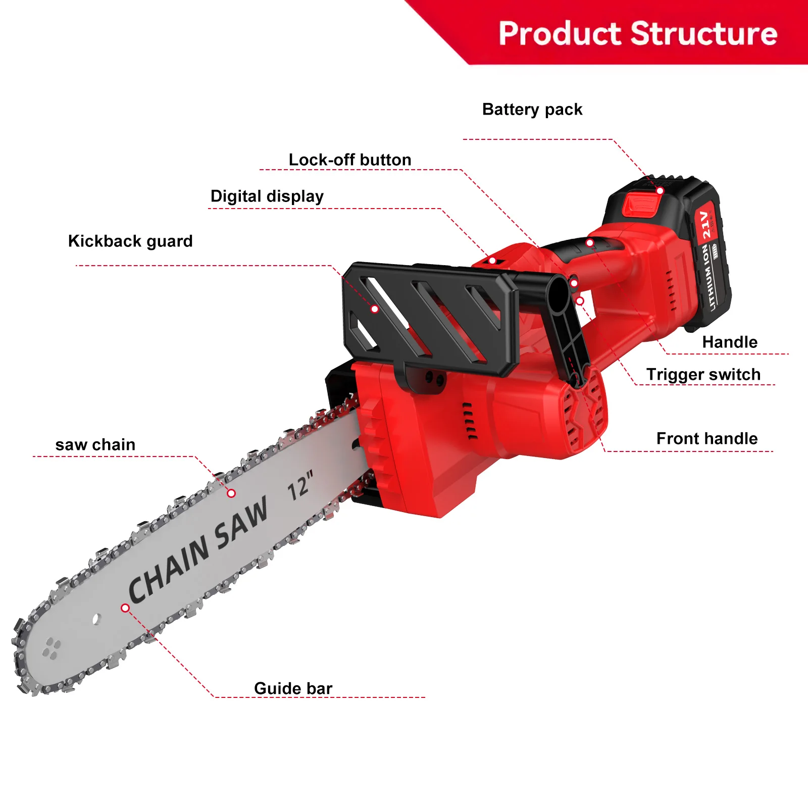 12 Inch Brushless Electric ChainSaw Cordless Battery Saw Portable Garden Woodworking Power Tool For Makita 18V Battery