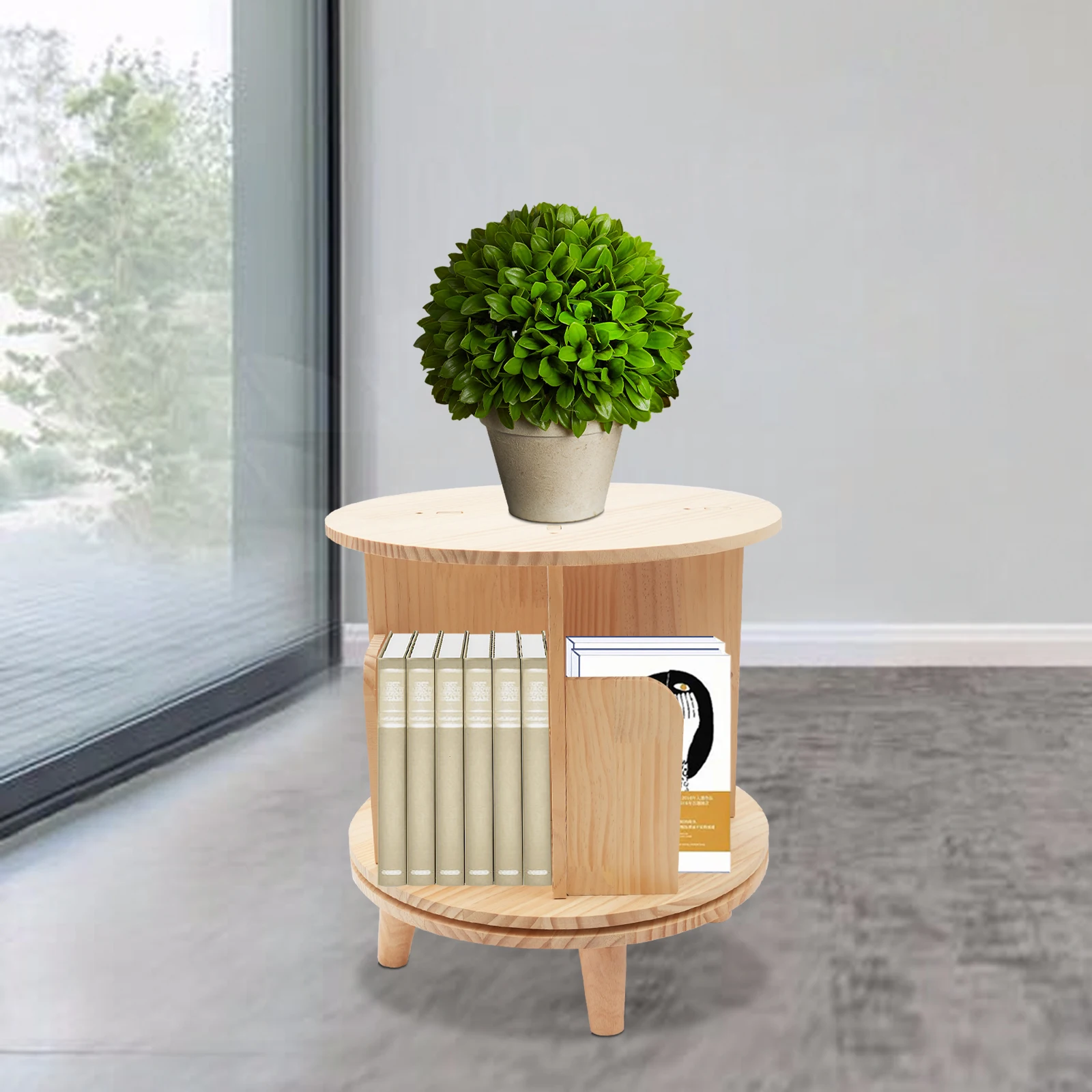 Rotating Bookshelf 360° Spinning Bookcase New Zealand Pine Wood Toddler Display Stand for Toy and Book Storage for Bedroom