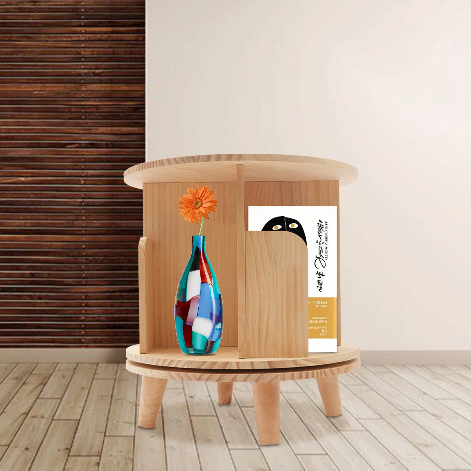 Rotating Bookshelf 360° Spinning Bookcase New Zealand Pine Wood Toddler Display Stand for Toy and Book Storage for Bedroom