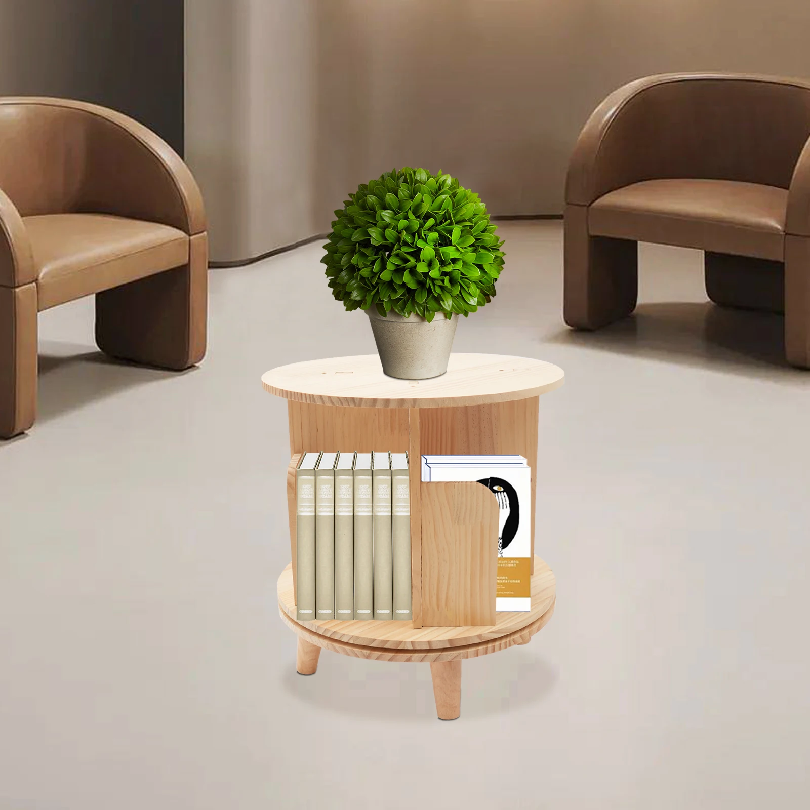 Rotating Bookshelf 360° Spinning Bookcase New Zealand Pine Wood Toddler Display Stand for Toy and Book Storage for Bedroom