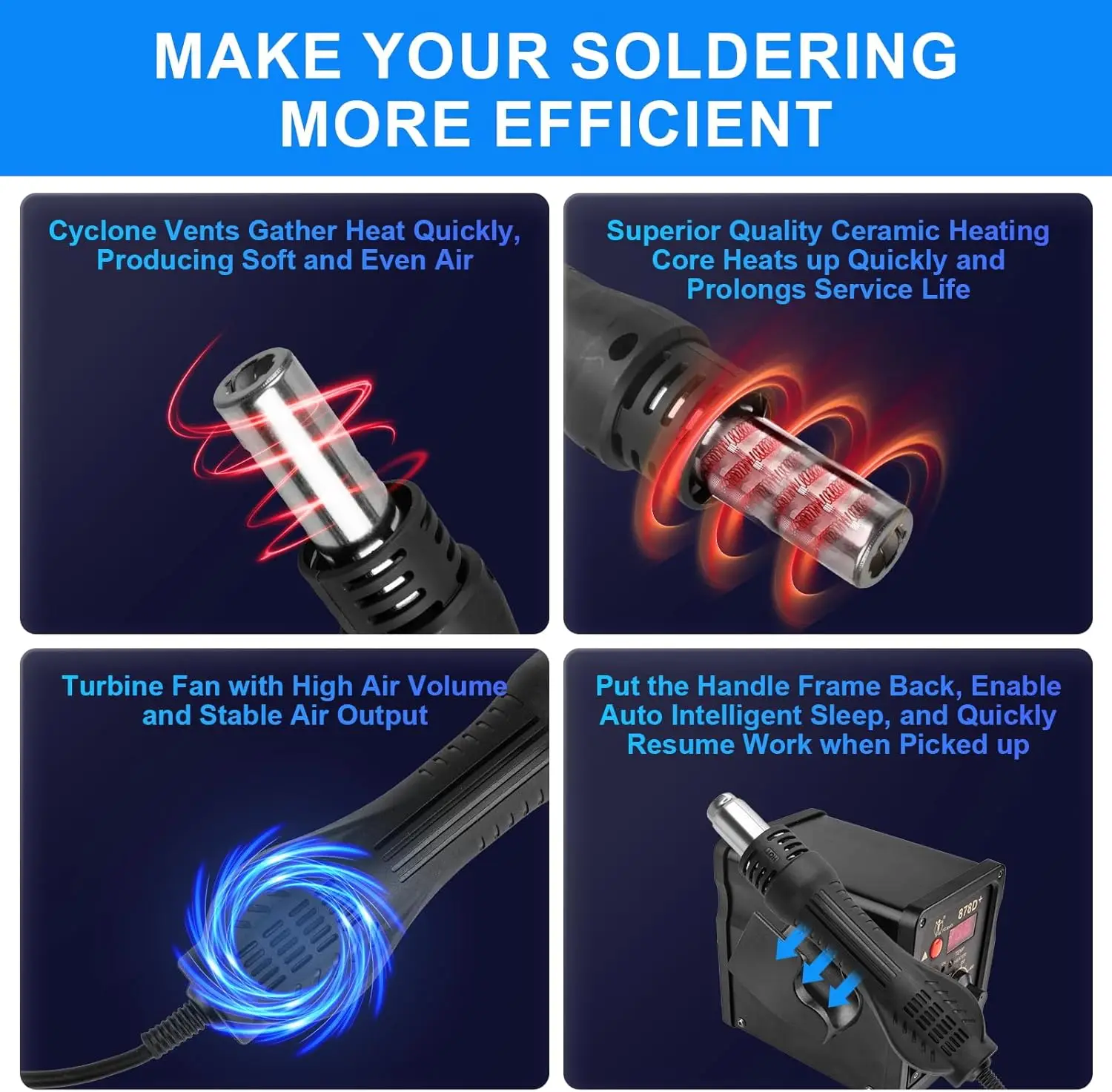 878D Soldering Station 2 IN 1 Hot Air Gun LCD Dual Digital Display Electric Soldering Iron SMD Welding Rework Station