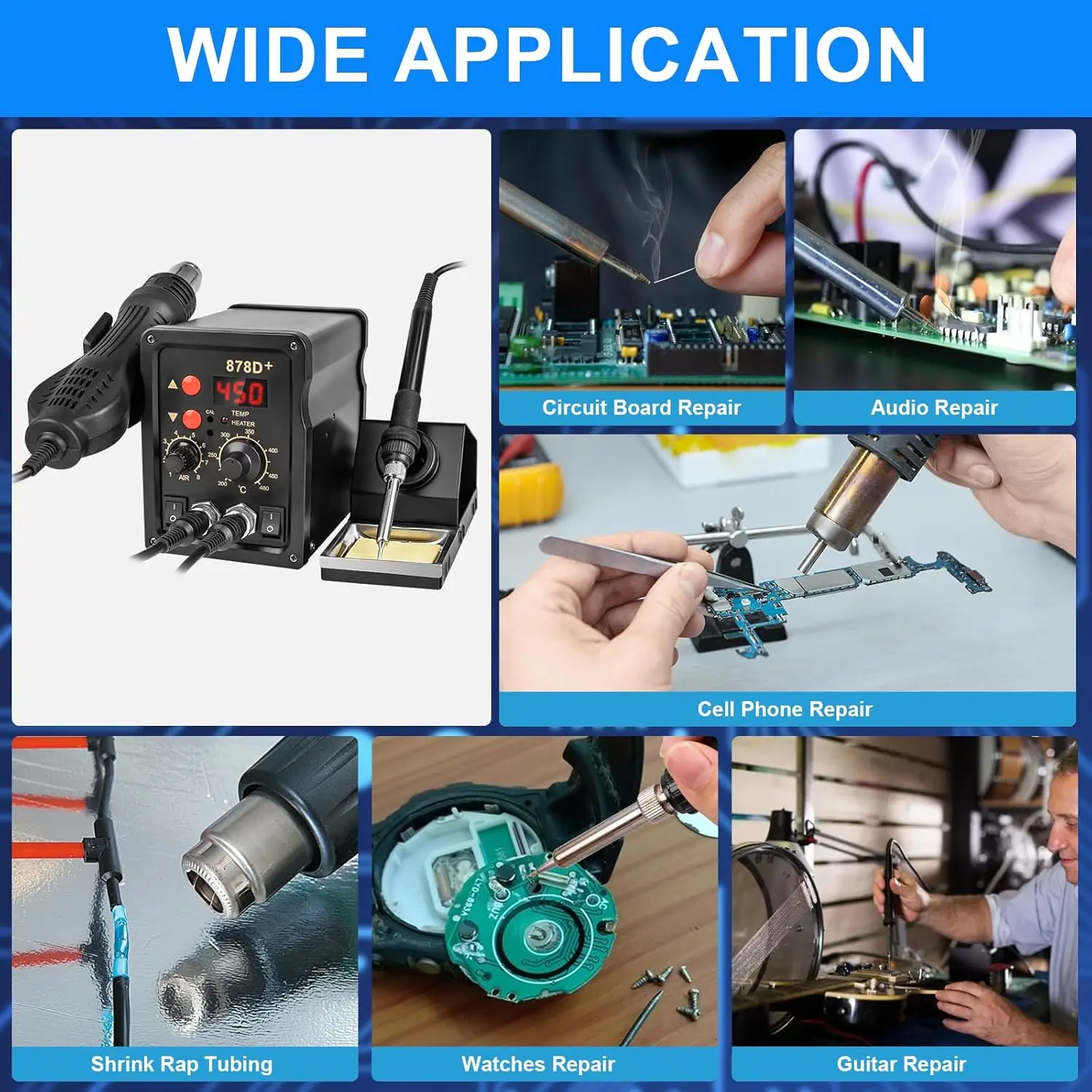 878D Soldering Station 2 IN 1 Hot Air Gun LCD Dual Digital Display Electric Soldering Iron SMD Welding Rework Station