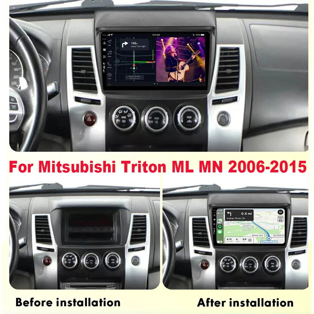 DAB Car Stereo Radio for Mitsubishi Triton ML MN 2006-2015 9 Inch with Carplay GPS Navigation DSP WiFi Car Player Android 15