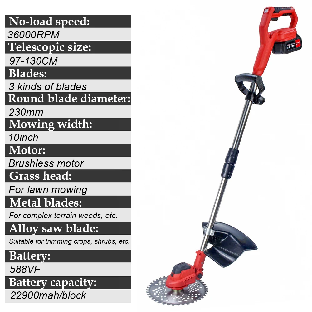 10inch Brushless Electric Lawn Mower 36000RPM Cordless Electric Grass Trimmer Cutter Garden Tool For Makita 18V Battery Pin