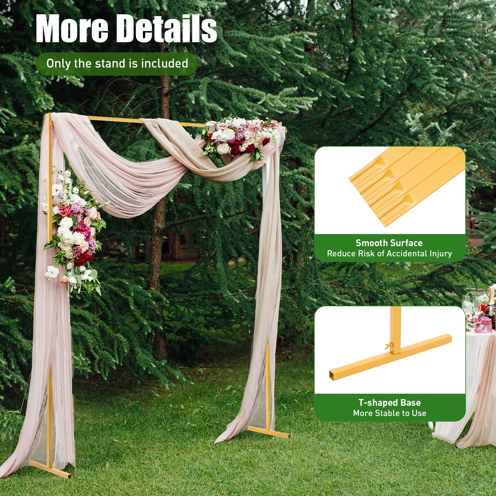Wedding Arch Stand Square Metal Arbor Ceremony Decorations Garden Party Backdrop Frame Flower Balloon Support Adjustable Height