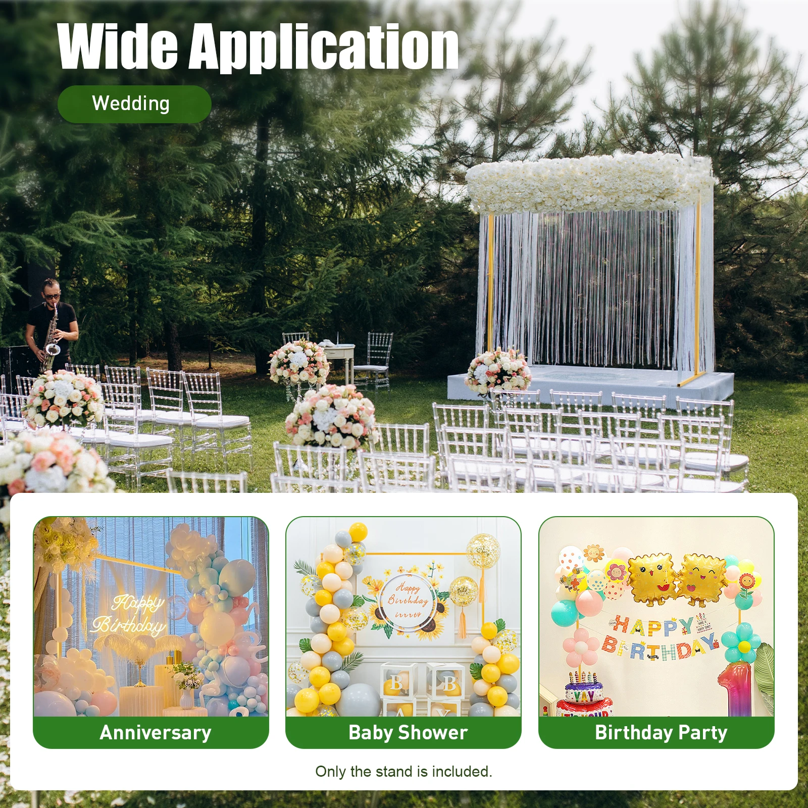 Wedding Arch Stand Square Metal Arbor Ceremony Decorations Garden Party Backdrop Frame Flower Balloon Support Adjustable Height