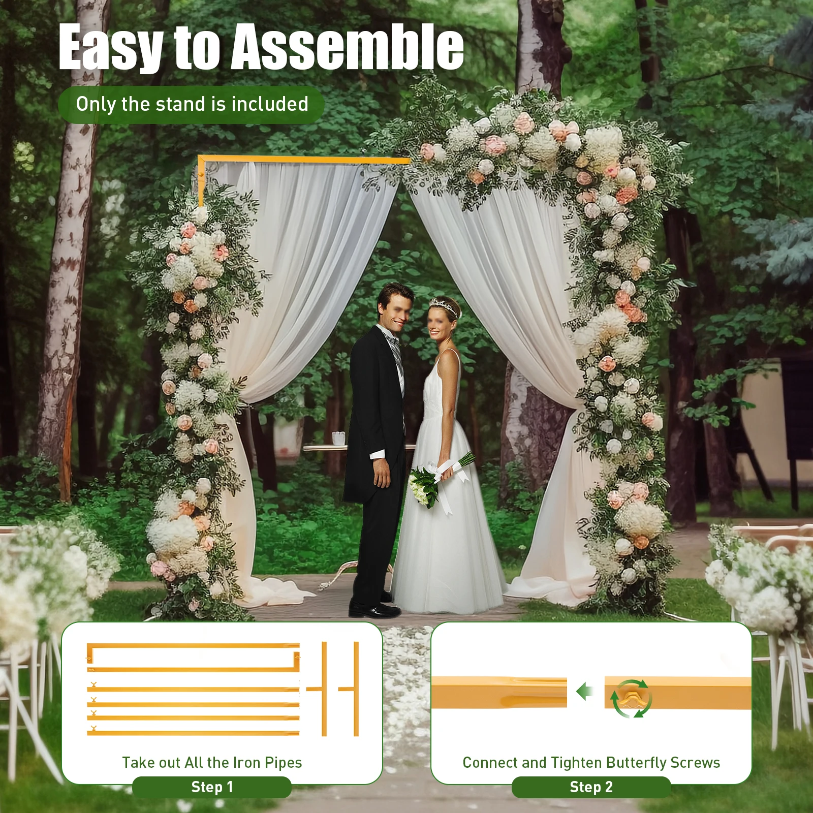 Wedding Arch Stand Square Metal Arbor Ceremony Decorations Garden Party Backdrop Frame Flower Balloon Support Adjustable Height