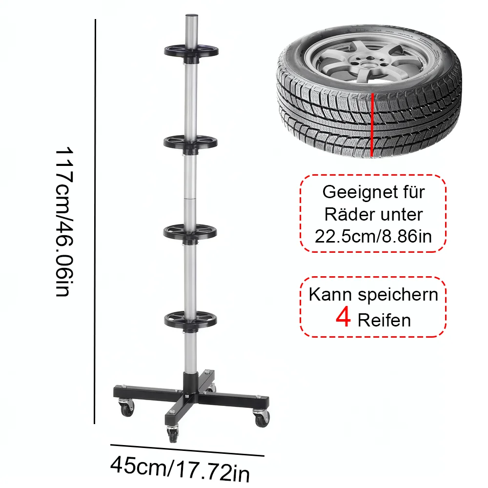 Tire Rack with Wheels Heavy-Duty Tire Tree Stand for 4 Tires with Rims 100kg Load Capacity for Garage Workshop