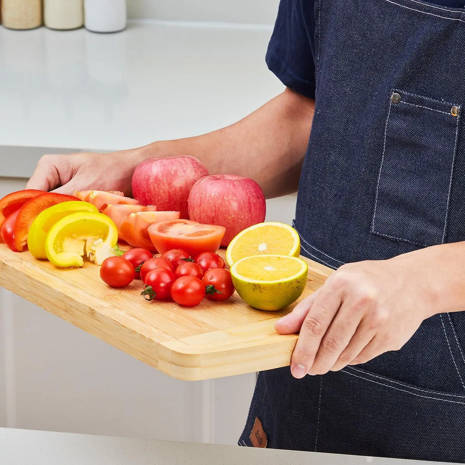 28x40cm Charcuterie Bamboo Cutting Boards with Juice Groove and Handles Wood Cutting Board for Kitchen Meat Turkey Veggies