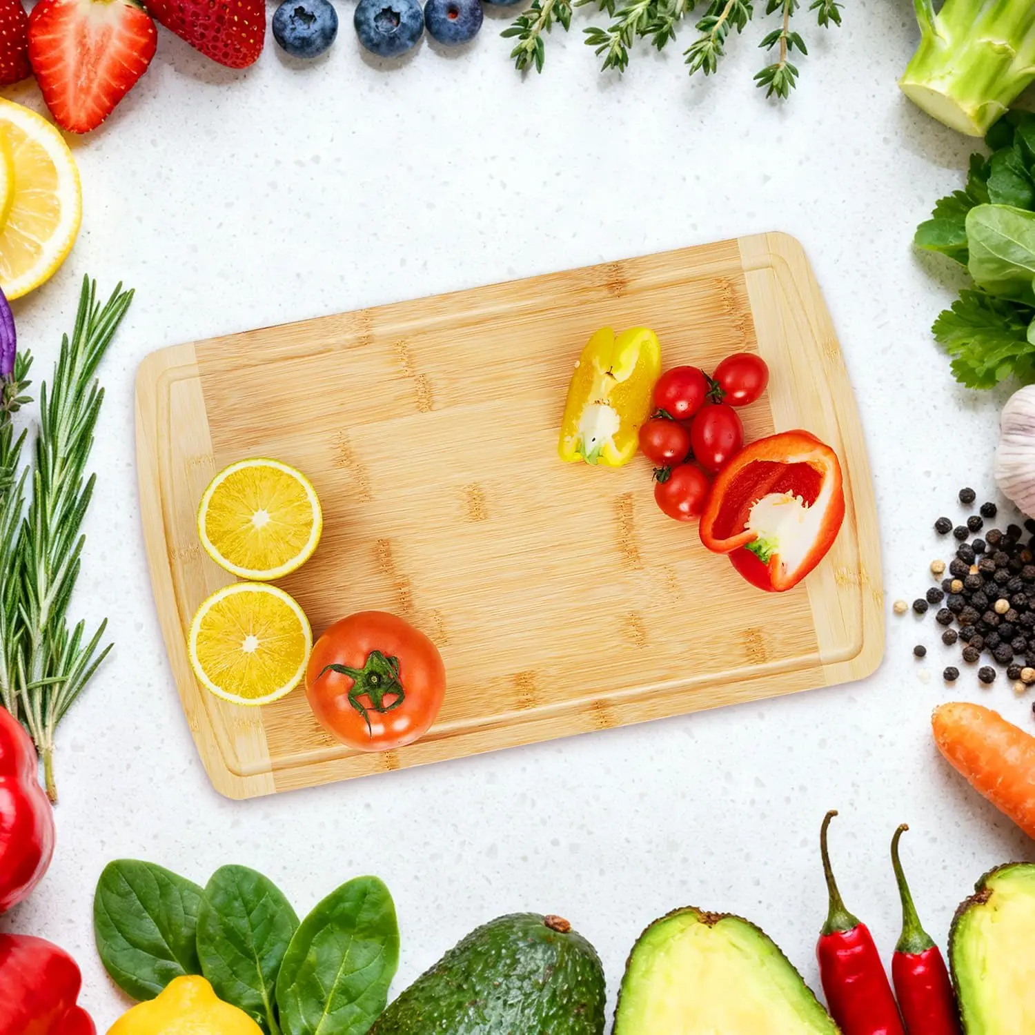 28x40cm Charcuterie Bamboo Cutting Boards with Juice Groove and Handles Wood Cutting Board for Kitchen Meat Turkey Veggies
