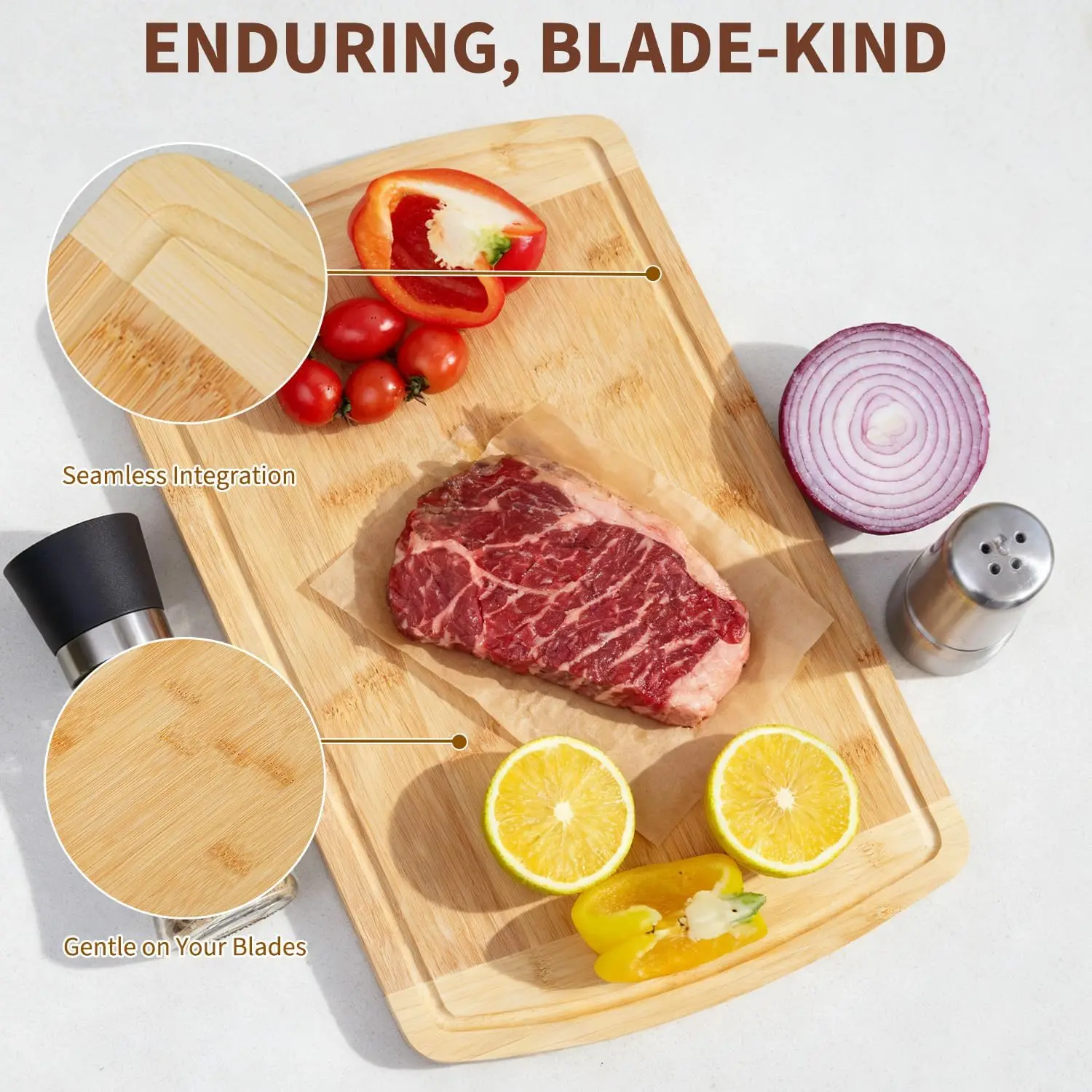 28x40cm Charcuterie Bamboo Cutting Boards with Juice Groove and Handles Wood Cutting Board for Kitchen Meat Turkey Veggies