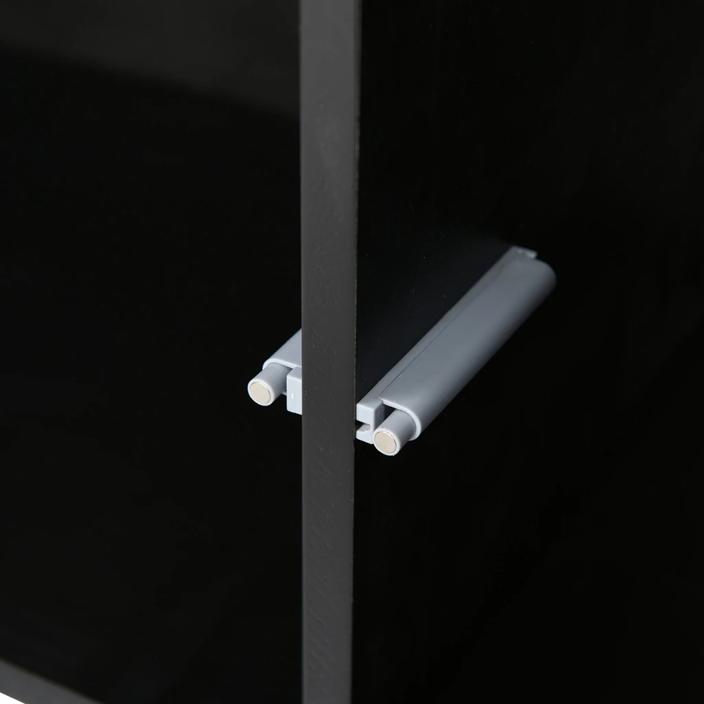 TV furniture for living room with 3 doors, stockings TV furniture with LED and 2 glasses, black high gloss, 200x42x39 cm