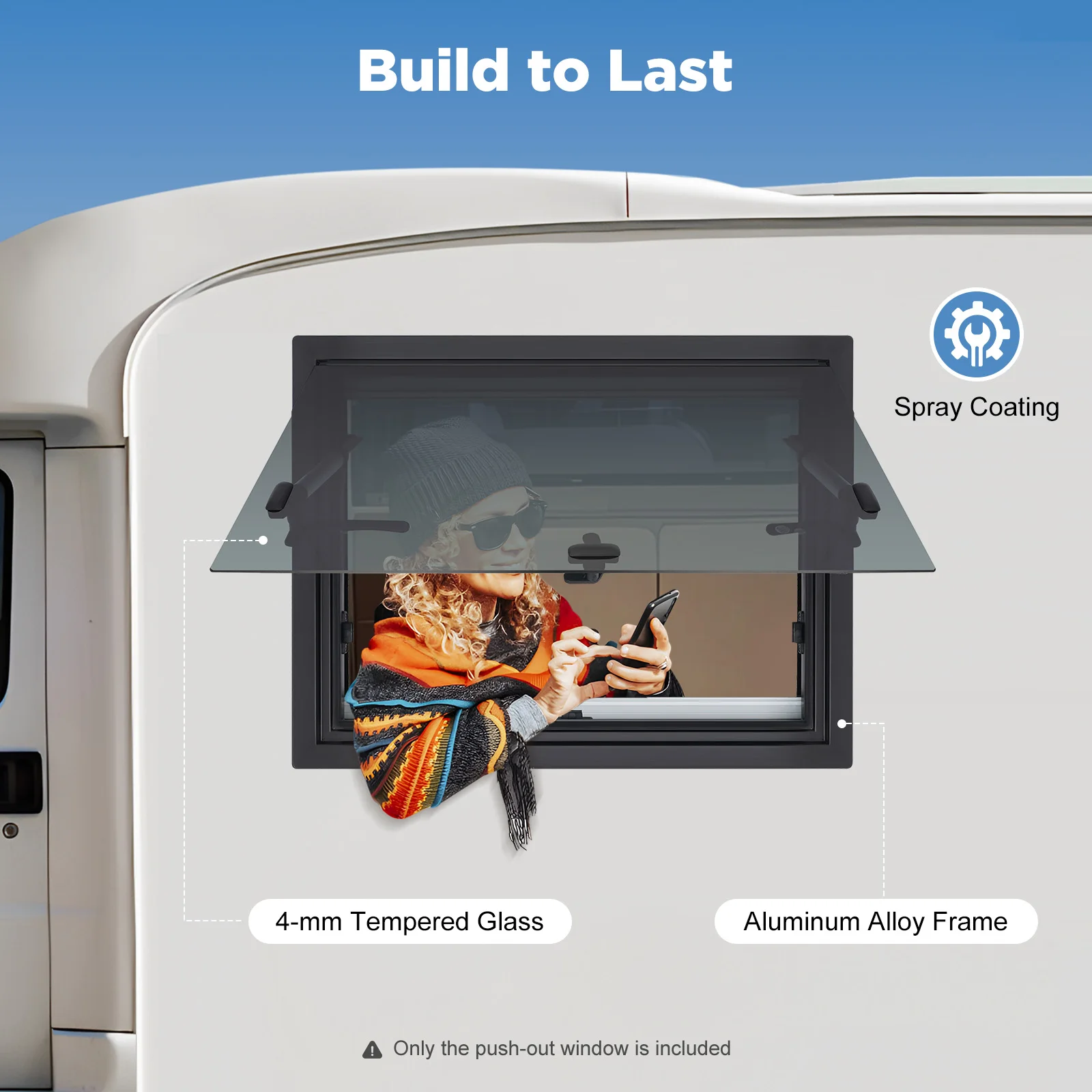 RV Push-out Window Aluminum Alloy Tempered Glass RV Window with Screen 65° Opening For RV Trailer Camper Van Motorhome