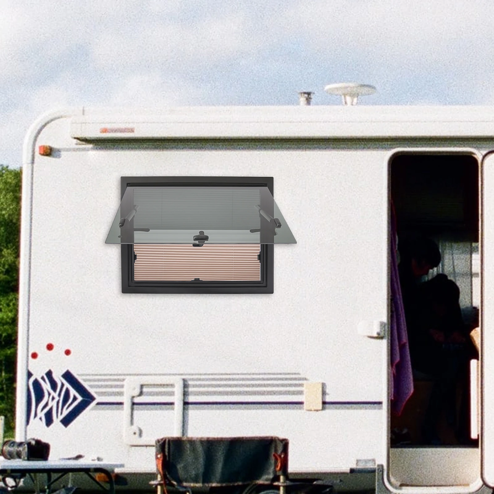 RV Push-out Window Aluminum Alloy Tempered Glass RV Window with Screen 65° Opening For RV Trailer Camper Van Motorhome
