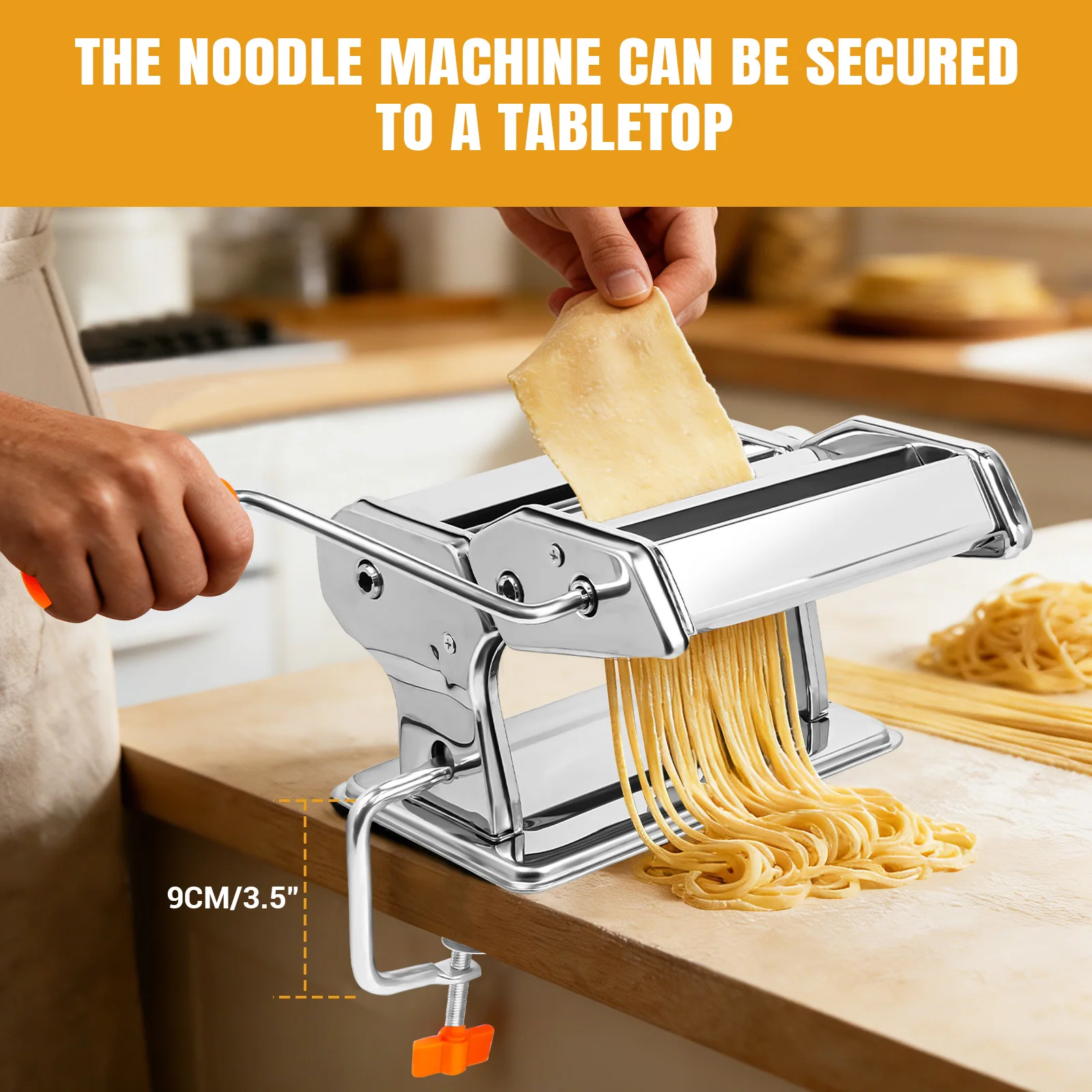 Heavy Duty Stainless Steel Pasta Maker,3-in-1 Manual Machine with 3 Cut Press Blade Settings for Spaghetti,Tagliatelle & Lasagne