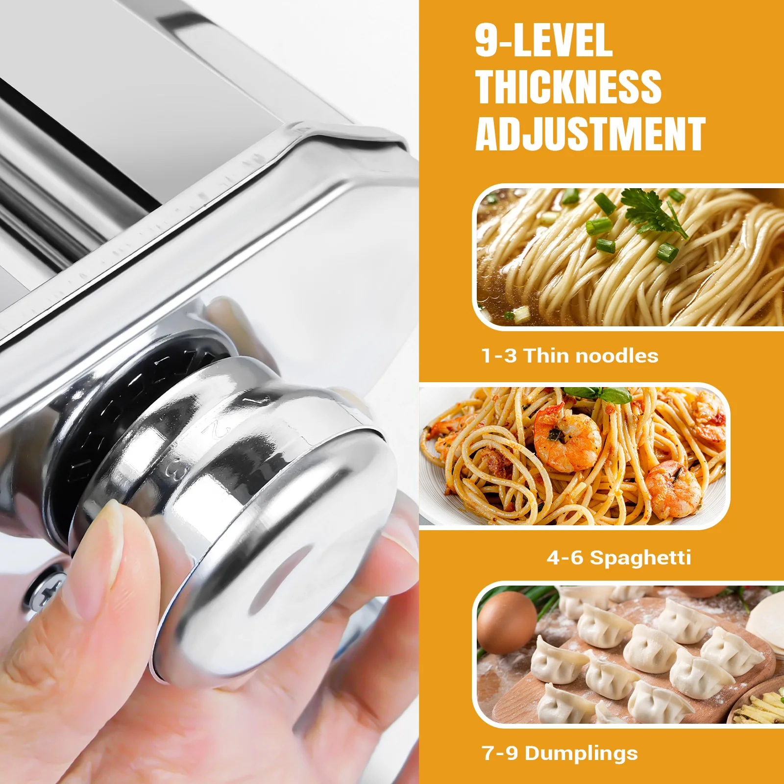 Heavy Duty Stainless Steel Pasta Maker,3-in-1 Manual Machine with 3 Cut Press Blade Settings for Spaghetti,Tagliatelle & Lasagne