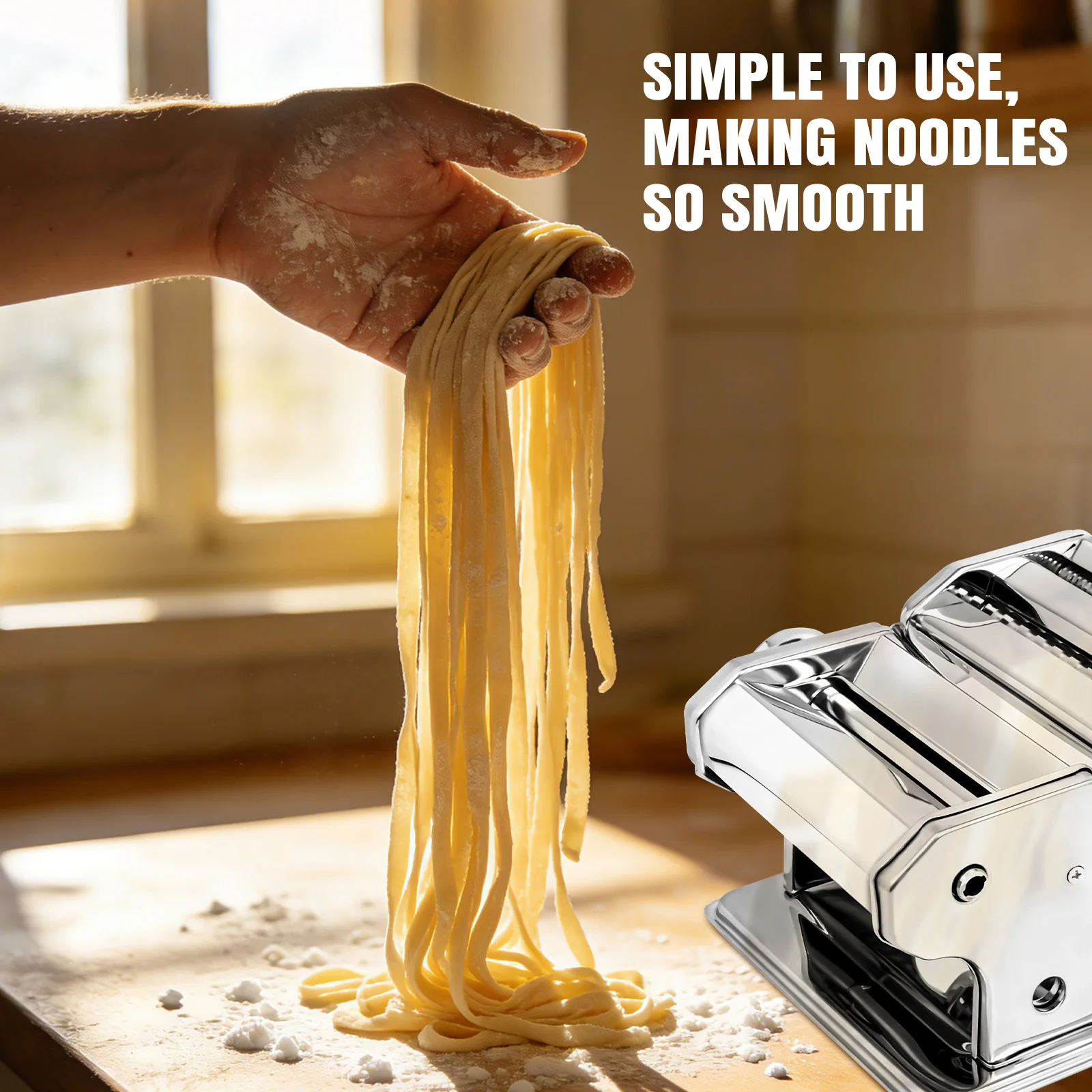Heavy Duty Stainless Steel Pasta Maker,3-in-1 Manual Machine with 3 Cut Press Blade Settings for Spaghetti,Tagliatelle & Lasagne