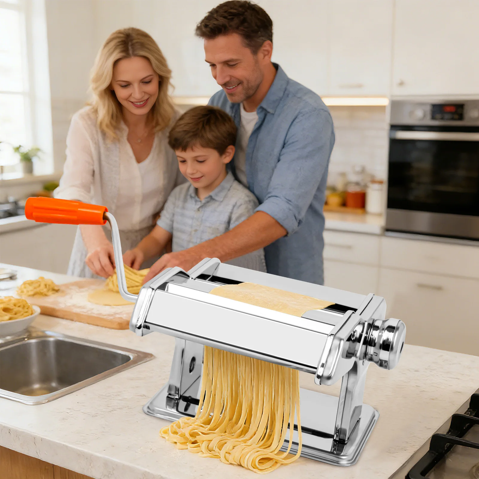 Heavy Duty Stainless Steel Pasta Maker,3-in-1 Manual Machine with 3 Cut Press Blade Settings for Spaghetti,Tagliatelle & Lasagne